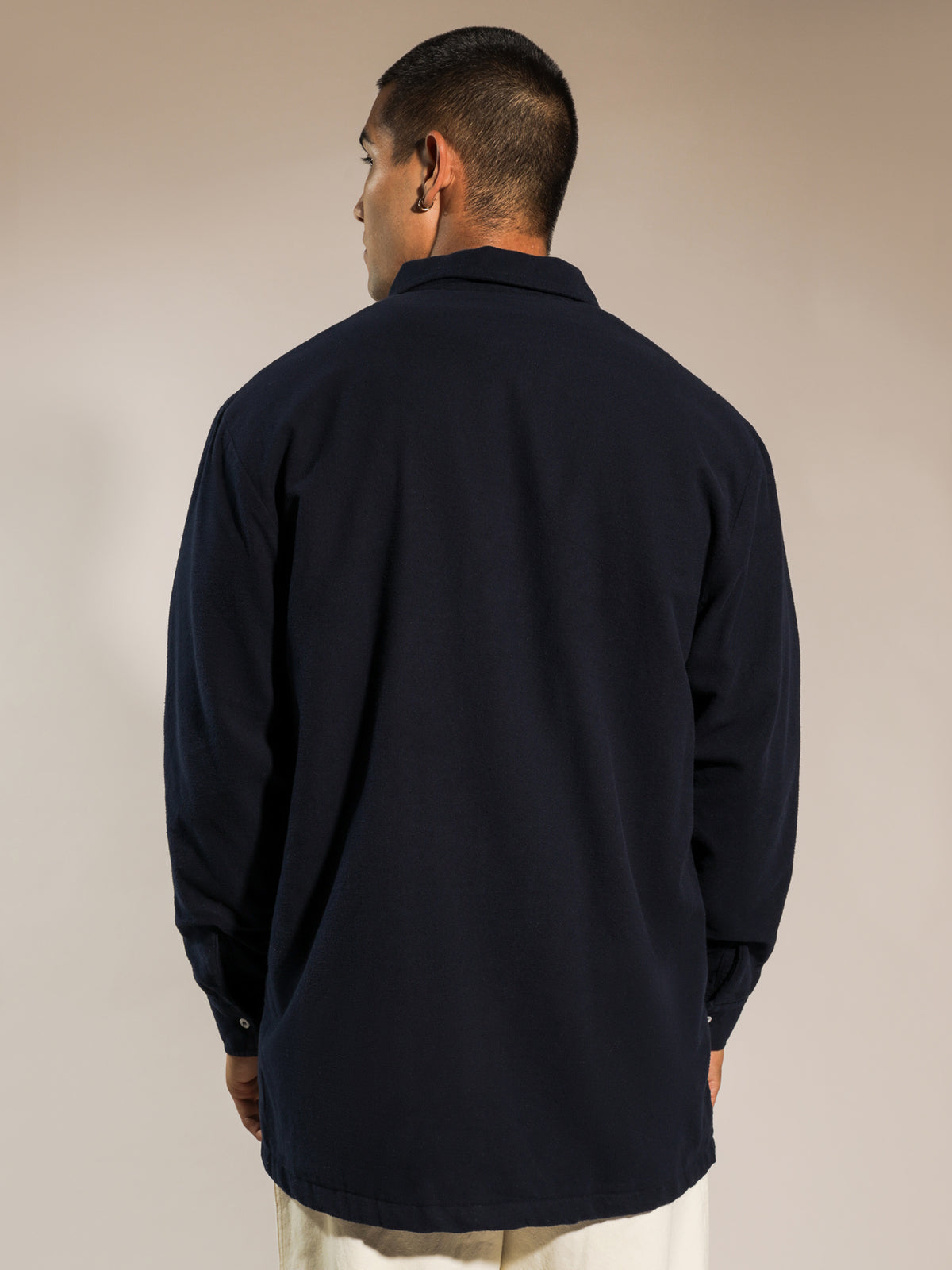 Flannel Long Sleeve Zip Shirt in Navy