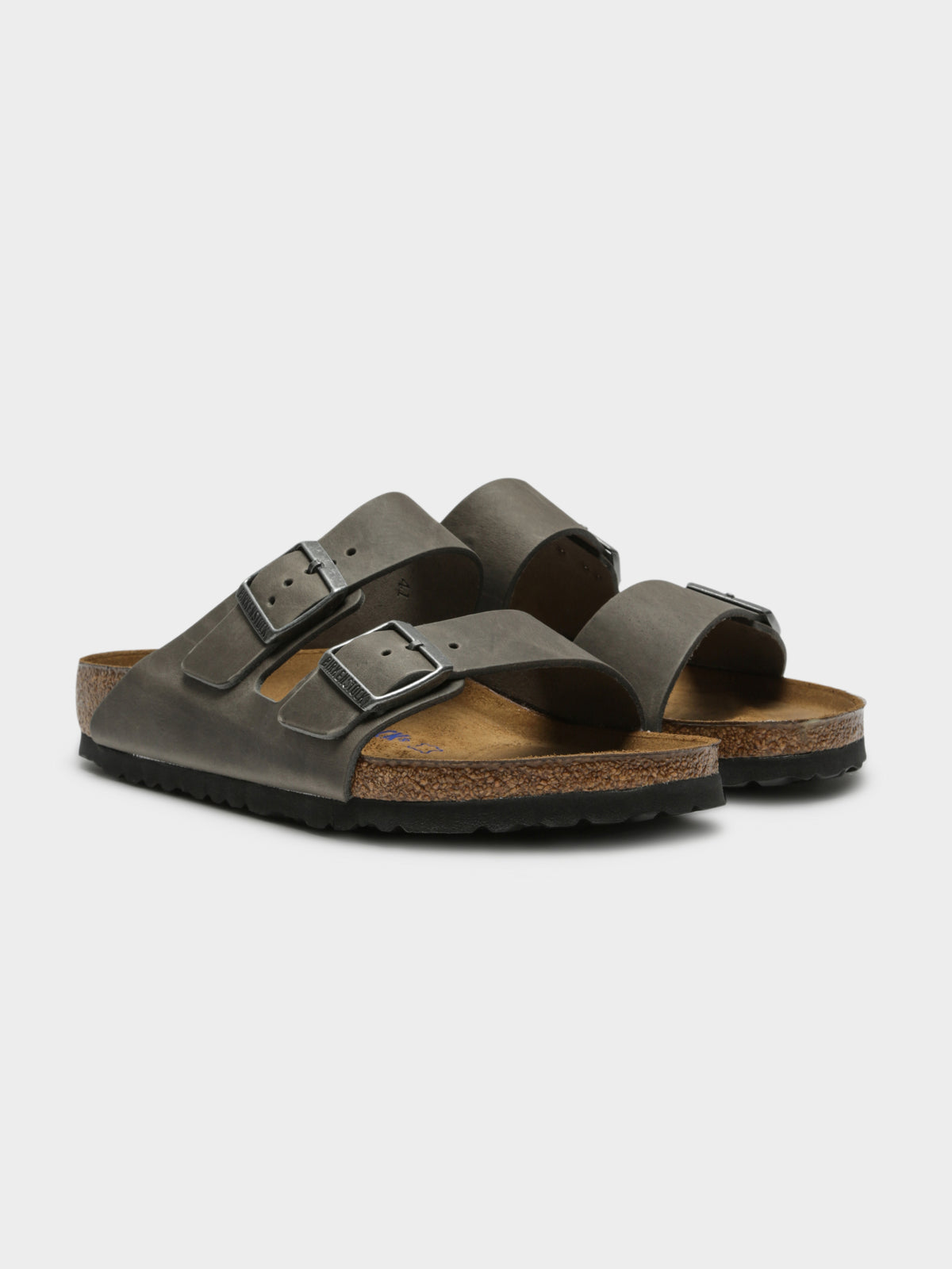 Unisex Arizona Soft Footbed Oiled Leather Sandals in Iron Grey