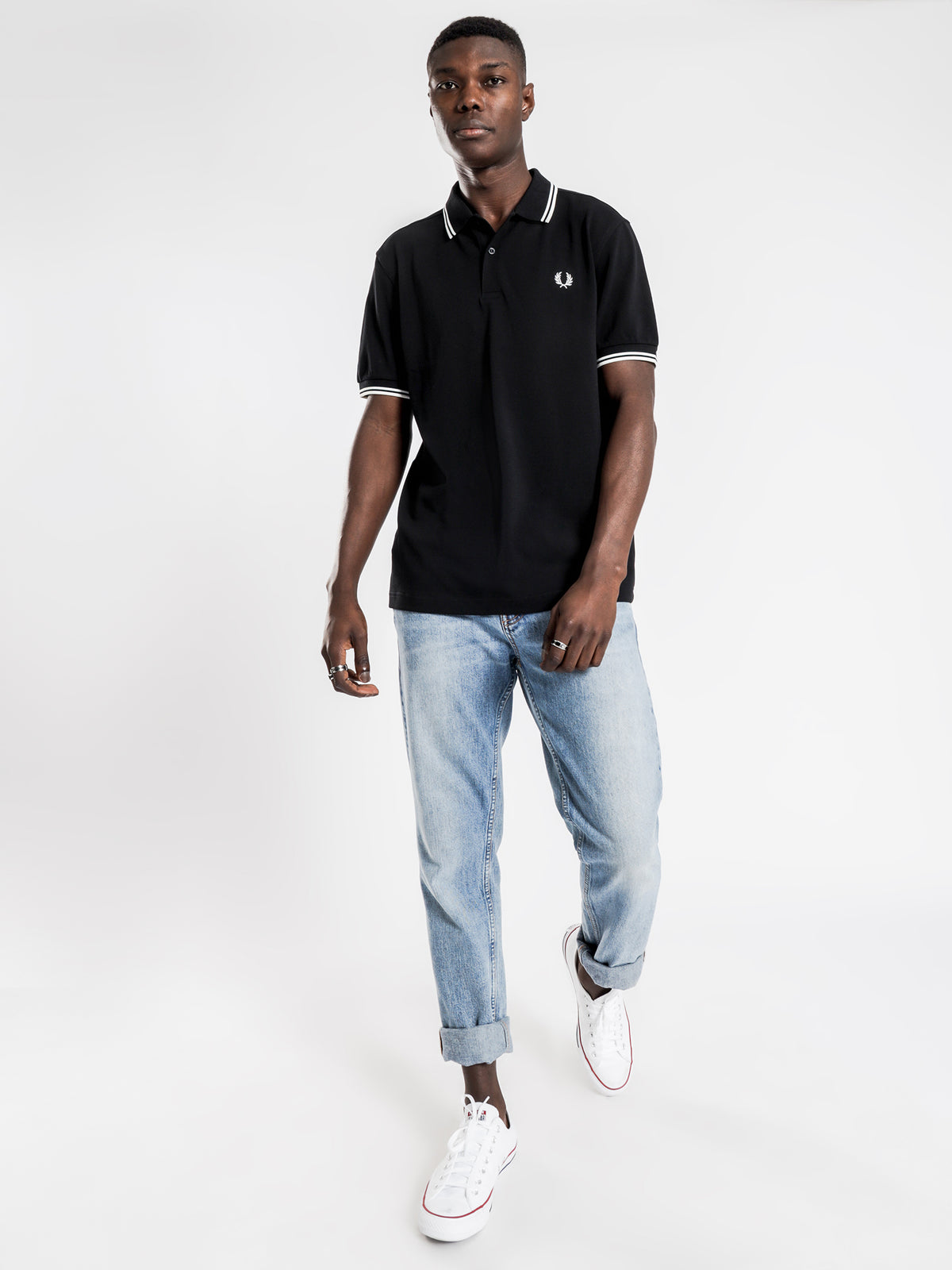 Twin Tipped Polo T-Shirt in Black &amp; White