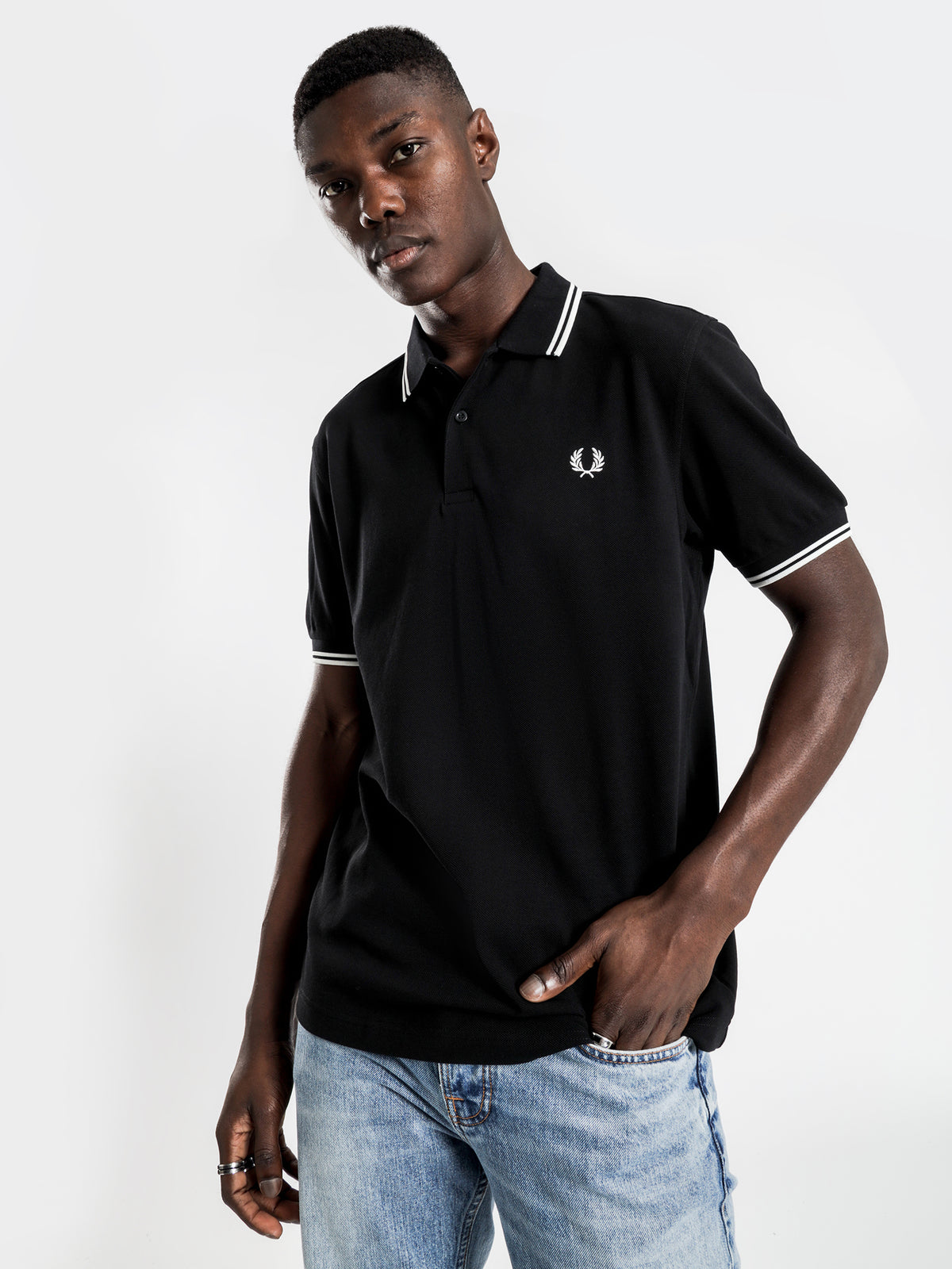 Twin Tipped Polo T-Shirt in Black &amp; White