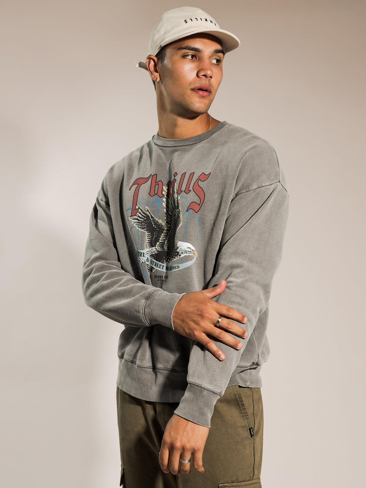 Storm The Castle Crewneck in Washed Grey