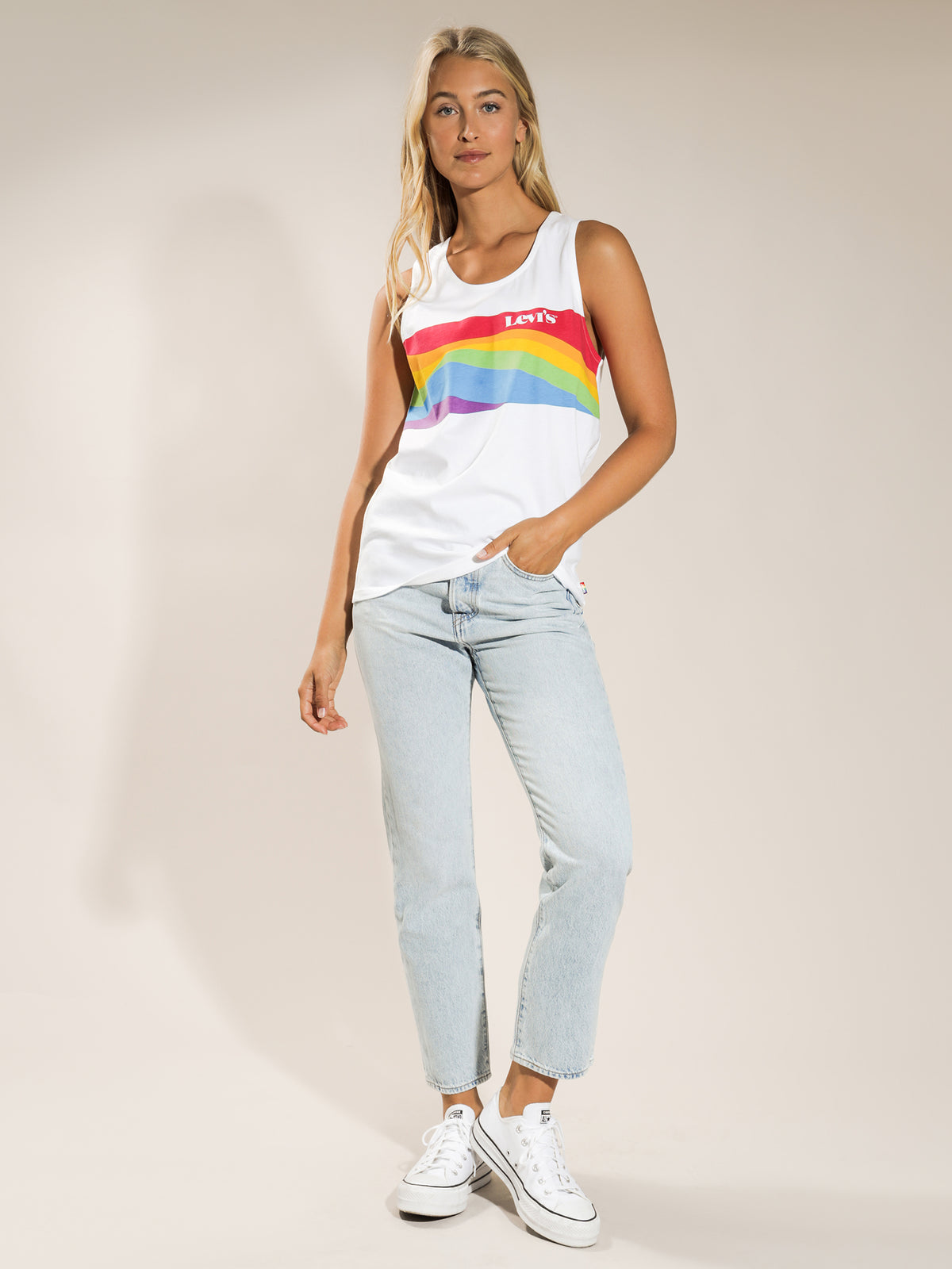 Pride Relaxed Graphic Tank in Wavy Logo White