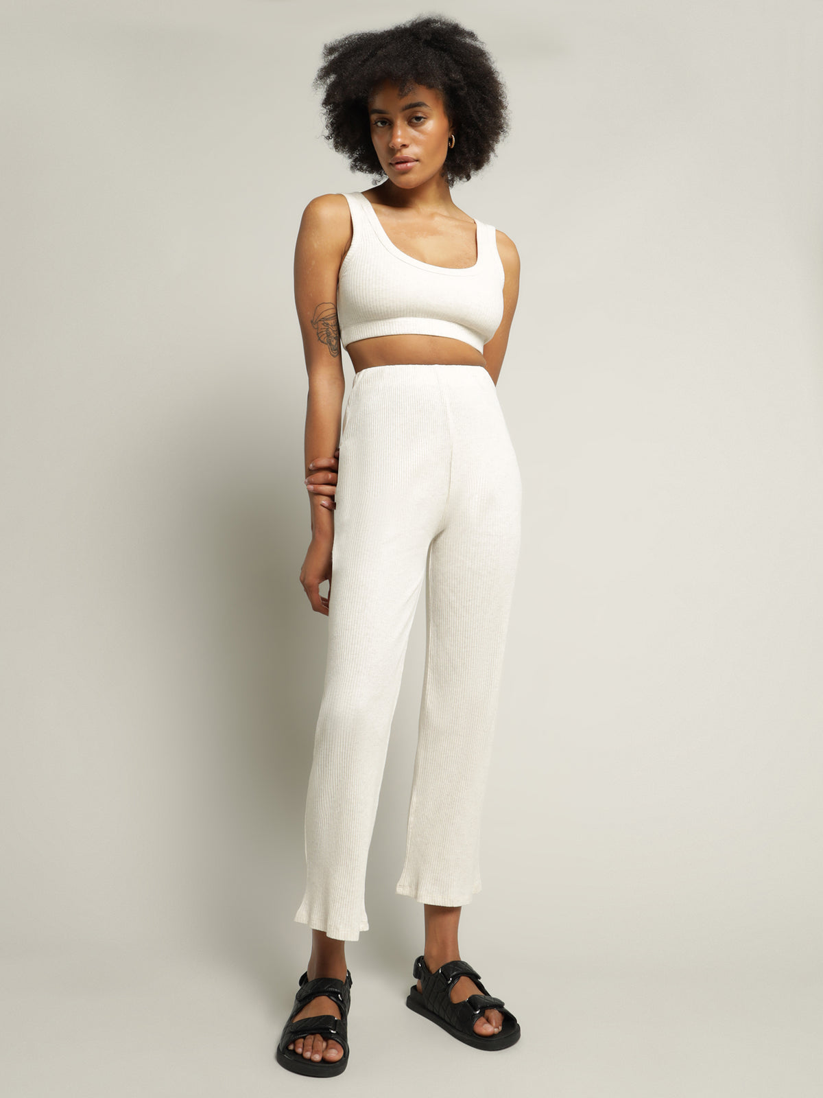 Ribbed Lounge Crop Top in Cream Marle