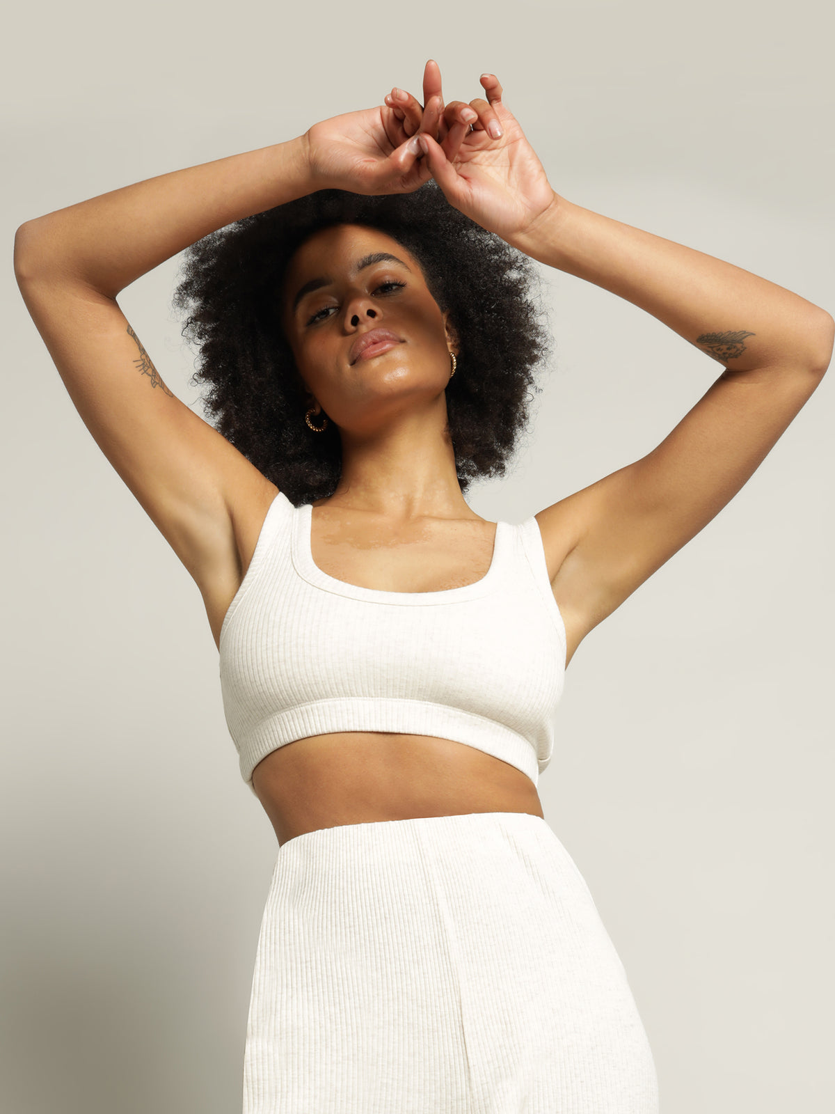 Ribbed Lounge Crop Top in Cream Marle