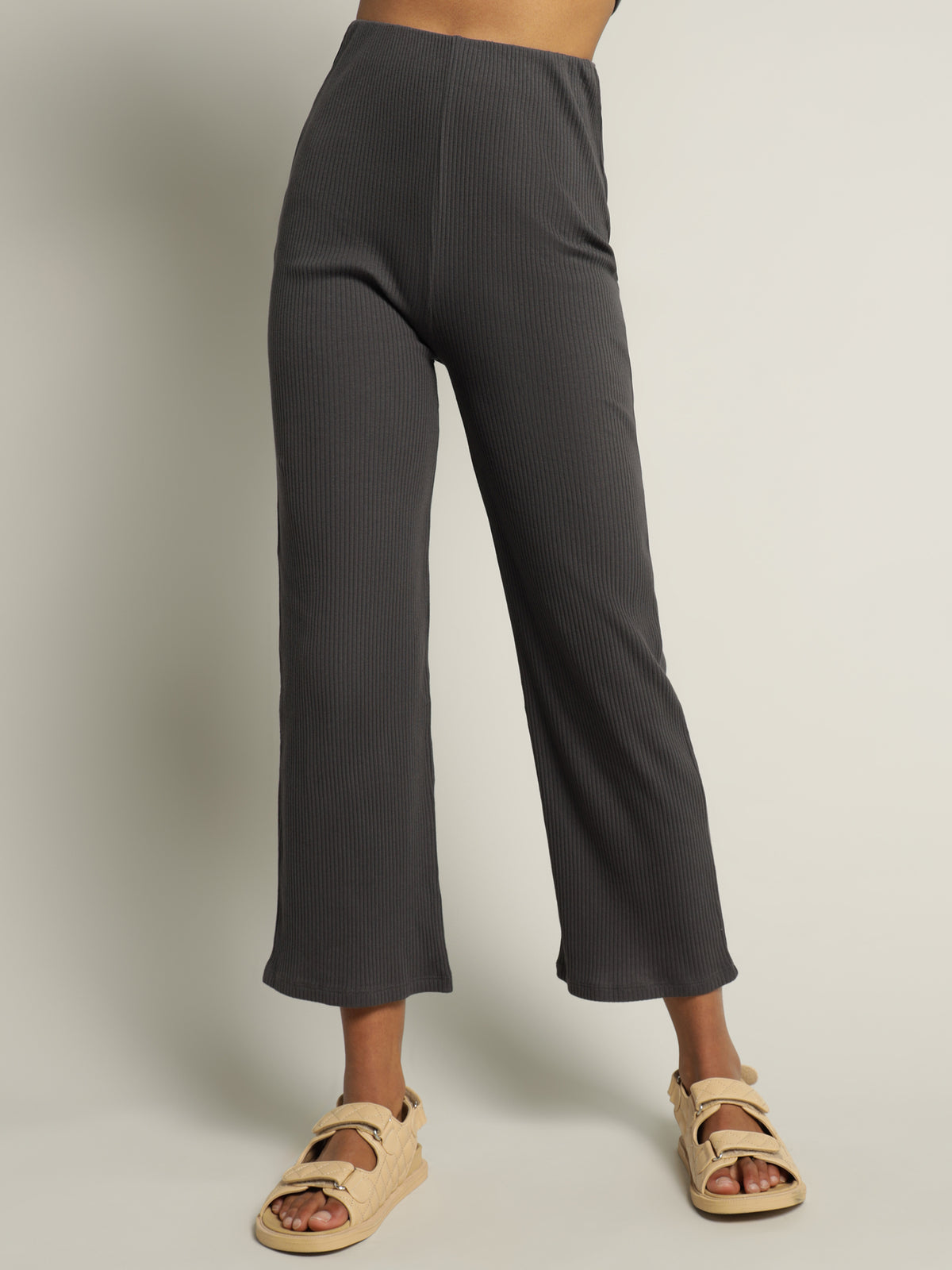Ribbed Lounge Culotte Pants in Coal