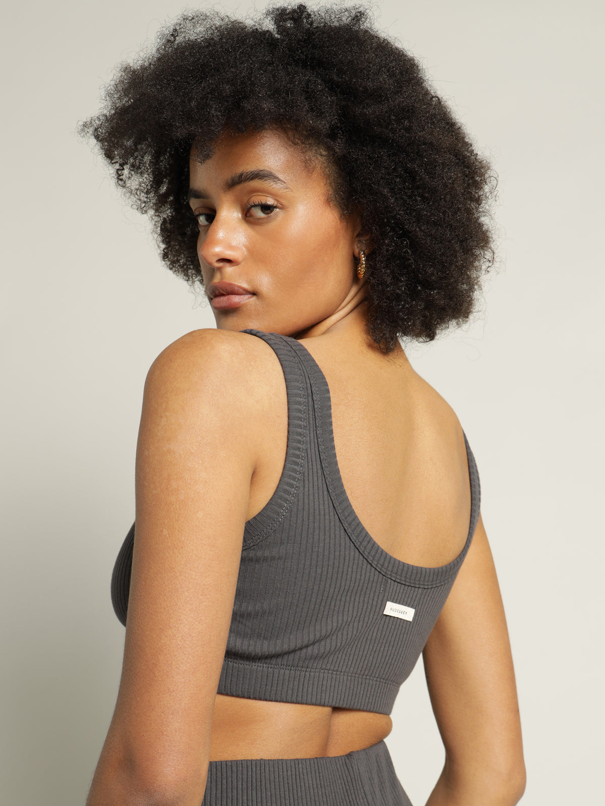 Ribbed Lounge Crop Top in Coal