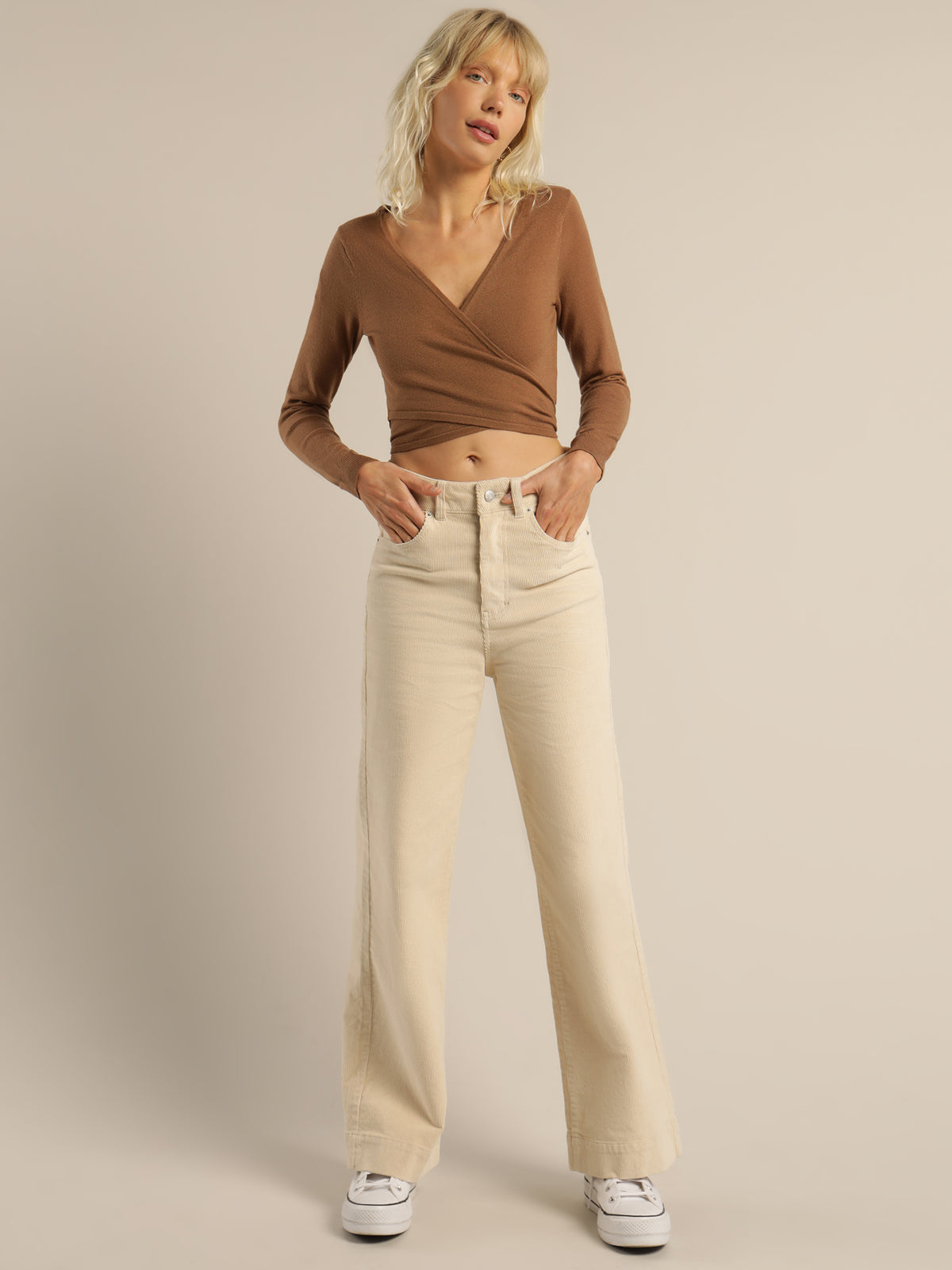 Stace Wrap Knit Top in Toffee