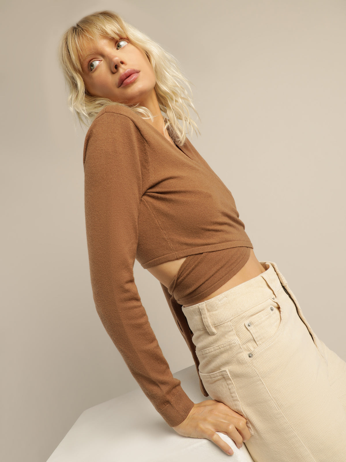 Stace Wrap Knit Top in Toffee