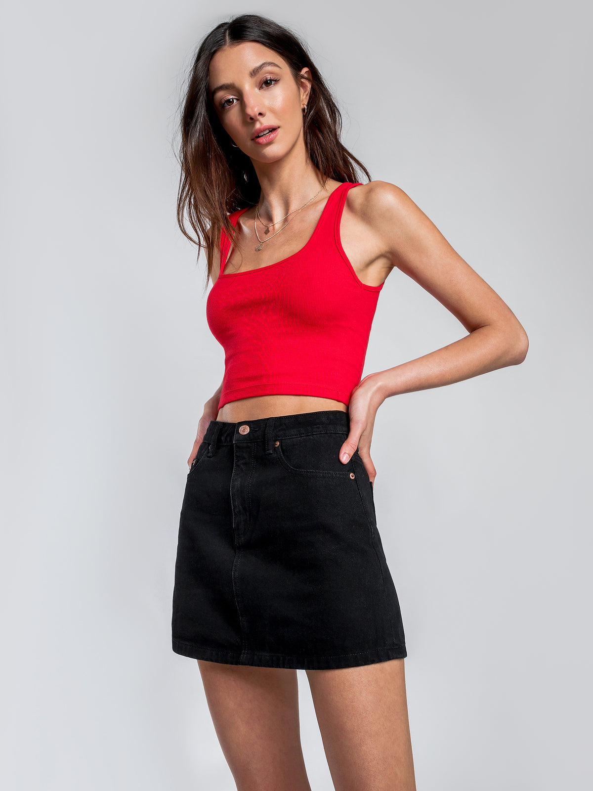 Lola A-Line Skirt in Black Heat Denim