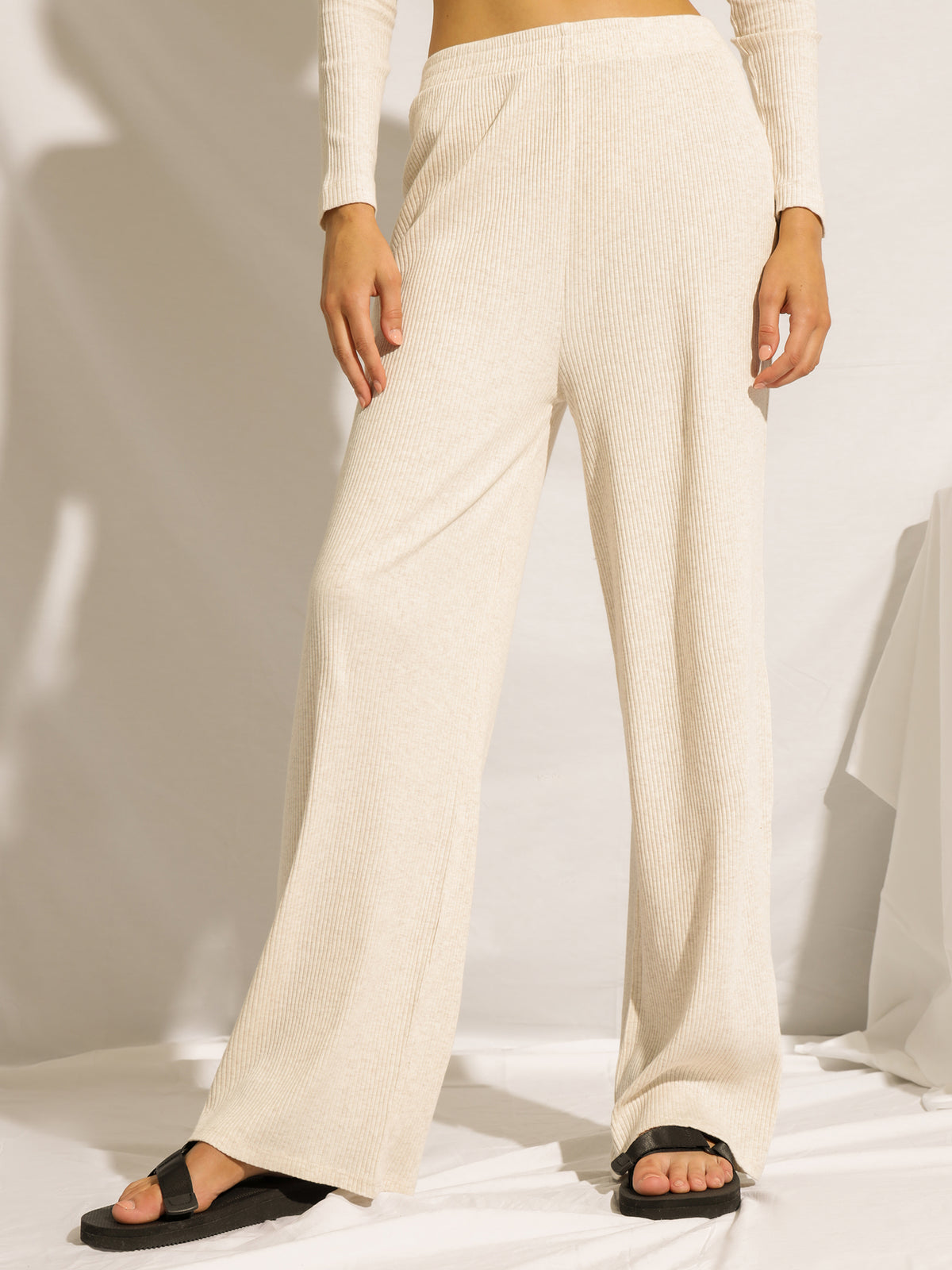 Nude Lounge Ribbed Pants in Cream Marle