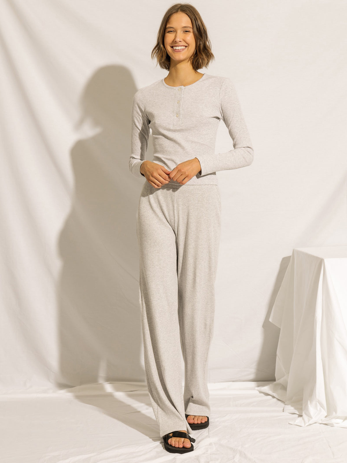 Nude Lounge Ribbed Pants in Grey Marle
