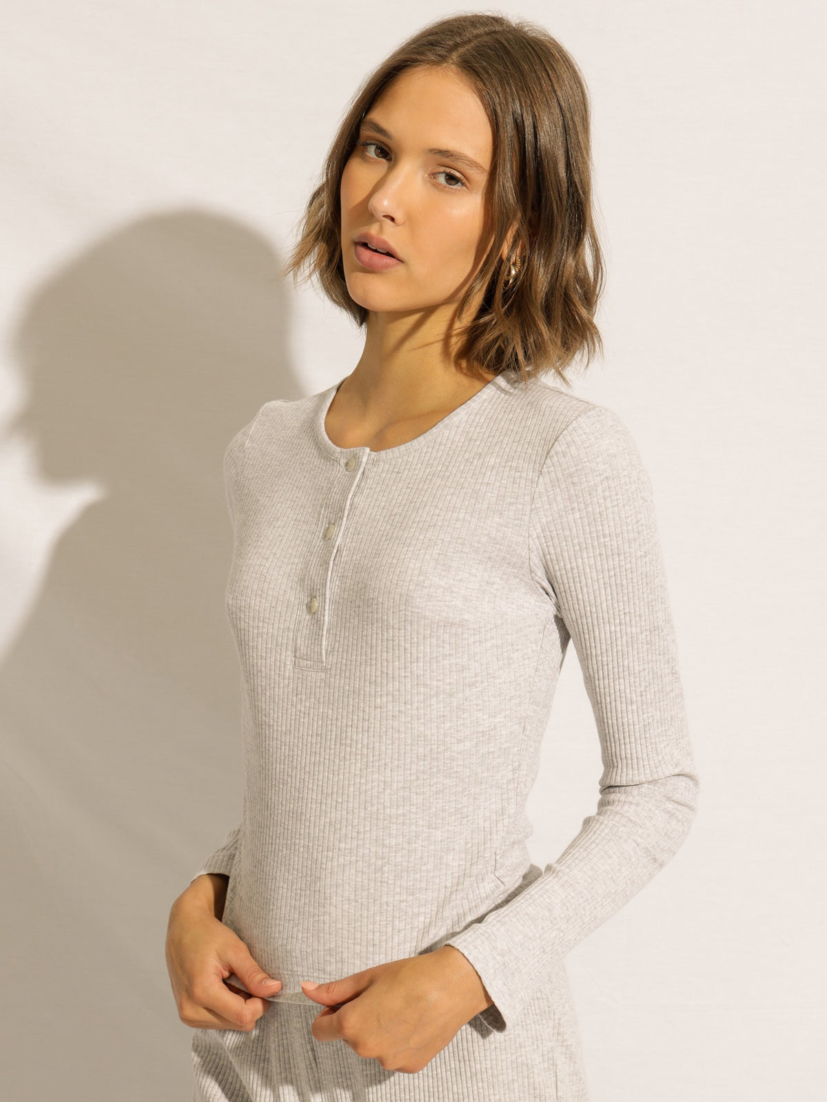 Nude Lounge Ribbed Long Sleeve T-Shirt in Grey Marle