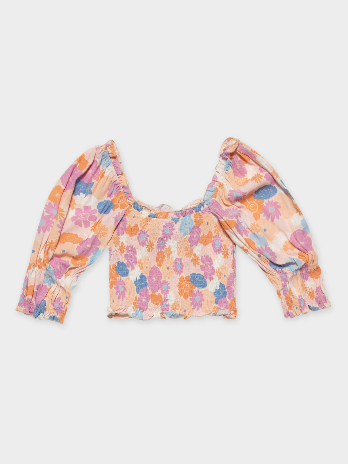 Daisy Puff-Sleeve Peasant Top in Floral Cove Print