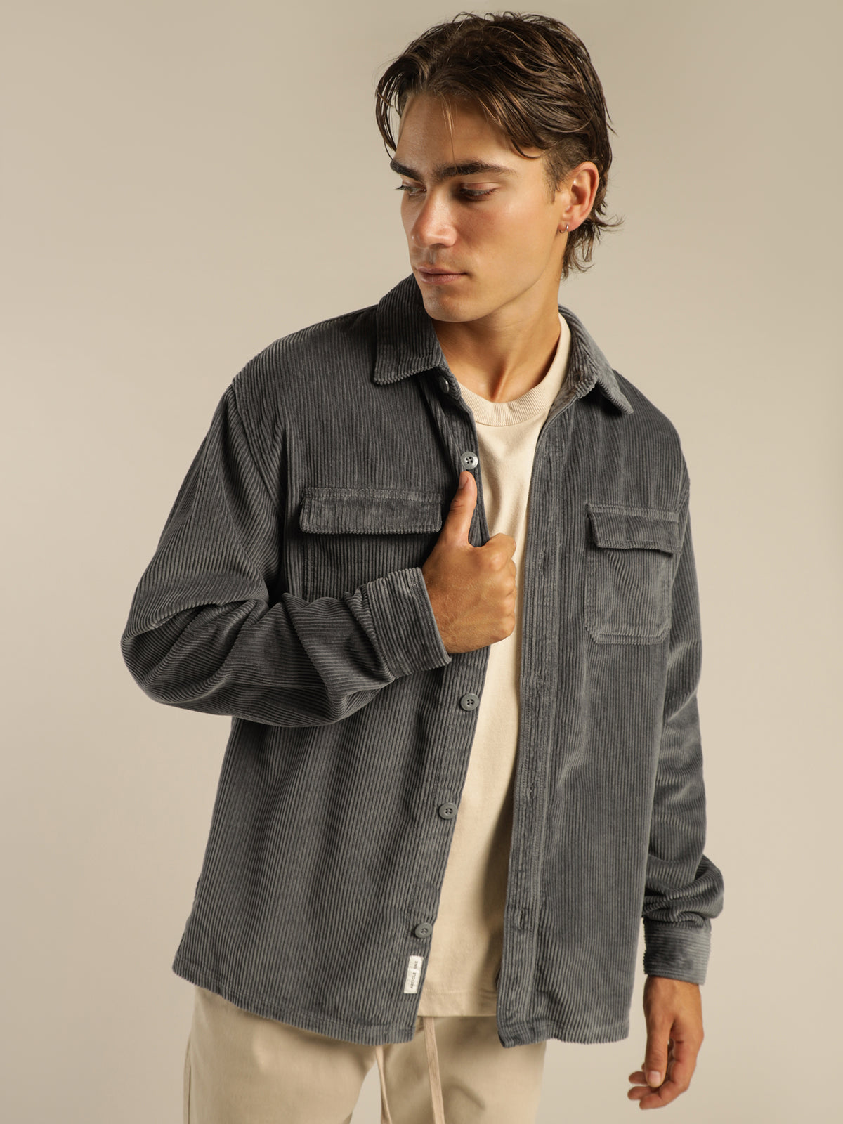 Oakes Cord Overshirt in Mineral Blue