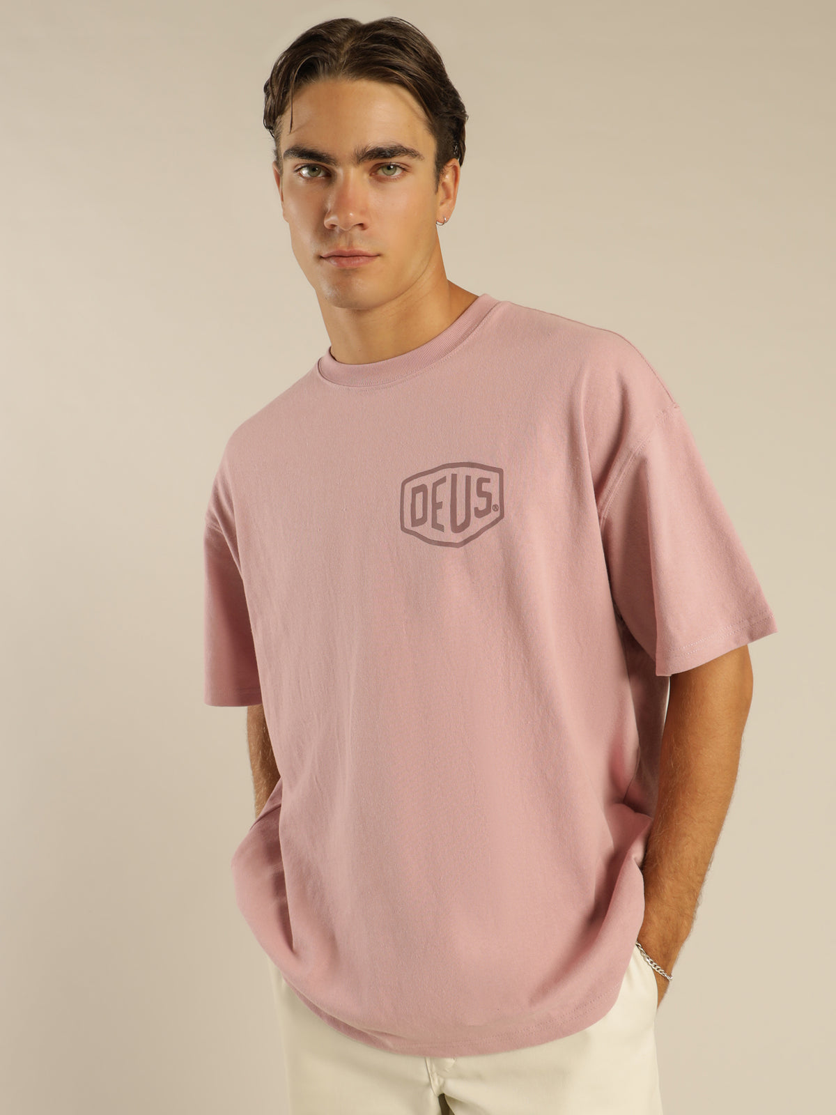 Heavyweight Box Fit Seoul Address T-Shirt in Washed Pink