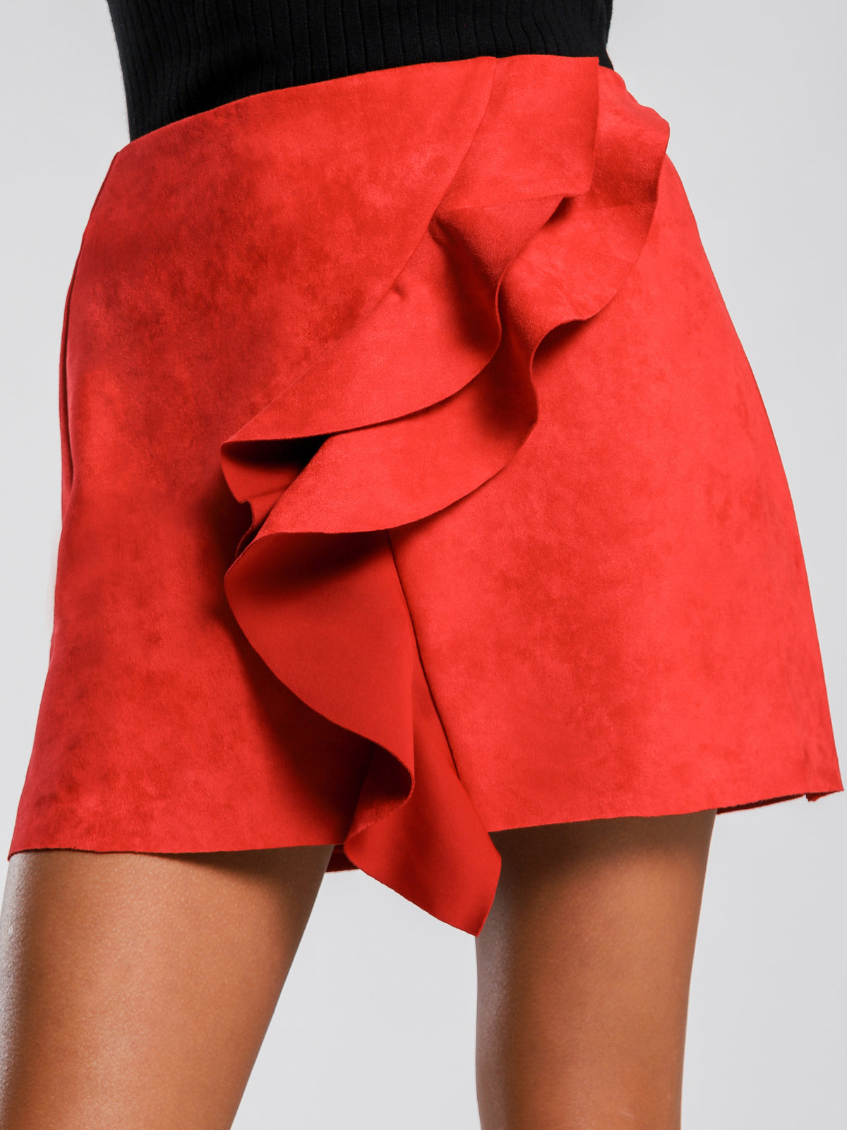Blair Ruffle Mini Skirt in Red Suedette