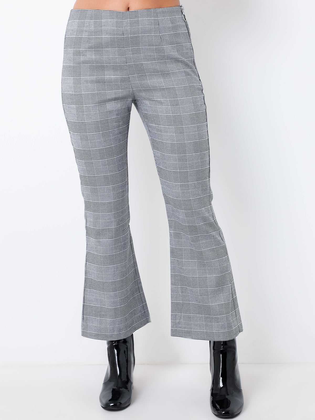 Millicent Crop Flare Pants in Black &amp; White Check