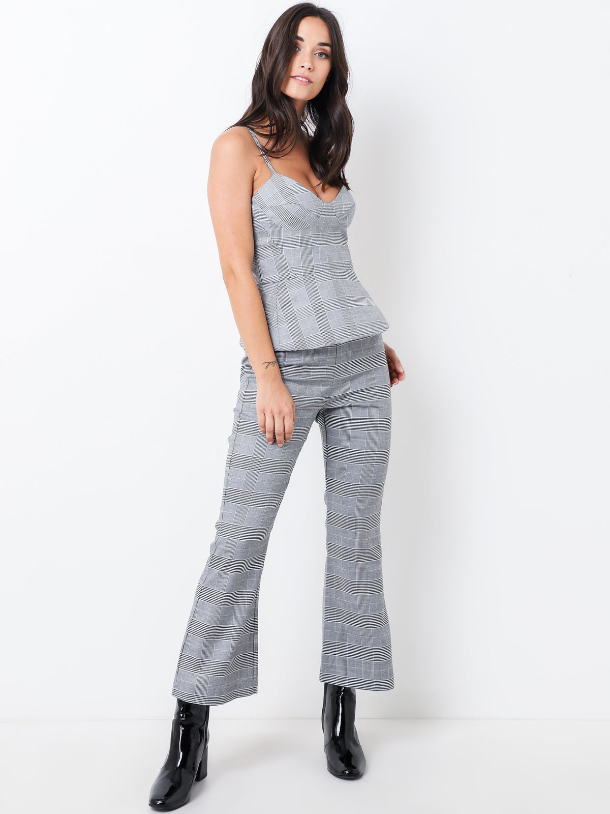 Millicent Crop Flare Pants in Black &amp; White Check