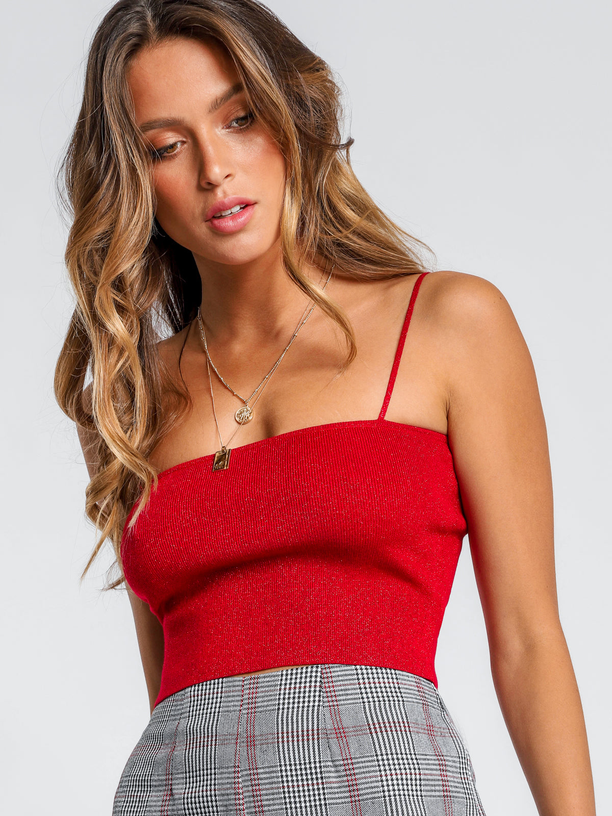 Tyler Sparkle Knit Cami in Cherry Red