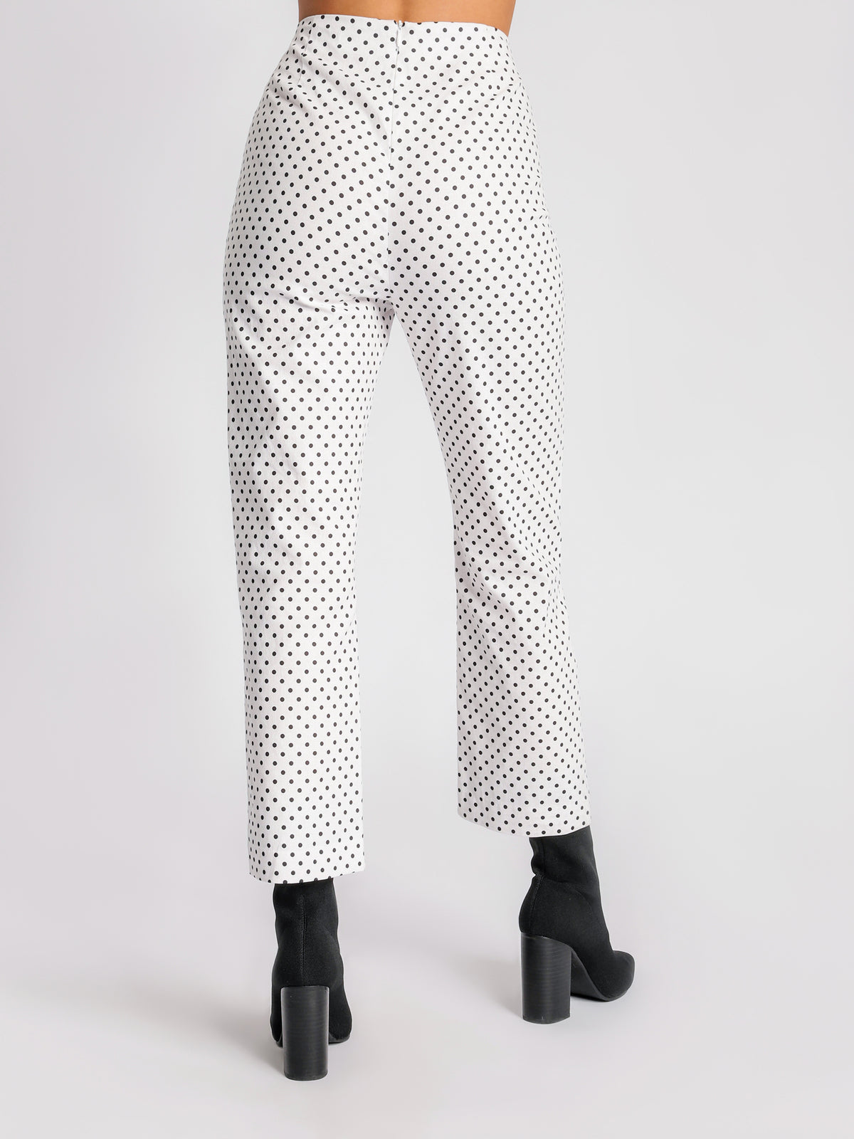 Drew Pants in White &amp; Black Polka Dot Print