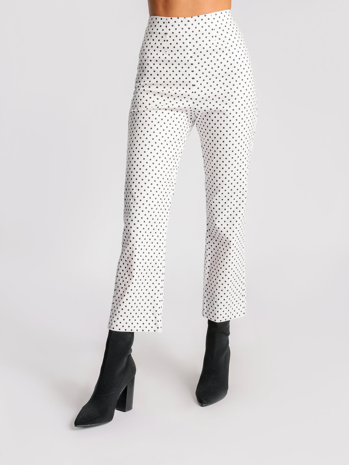 Drew Pants in White &amp; Black Polka Dot Print