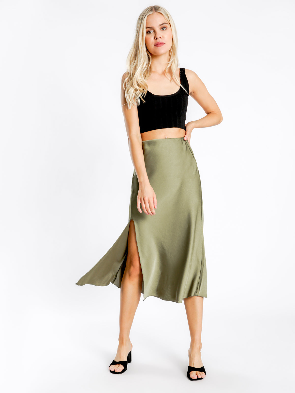 Tia Midi Skirt in Olive