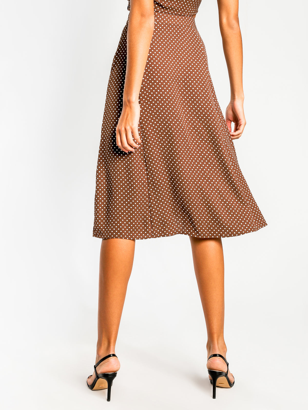 Layla Skirt in Brown &amp; White Polka Dot