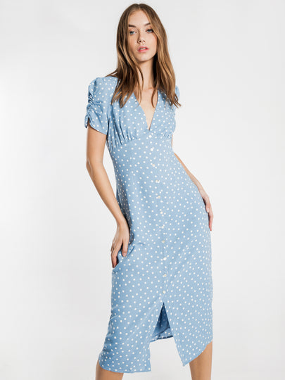Lexi Midi Dress in Blue & White Polka Dot
