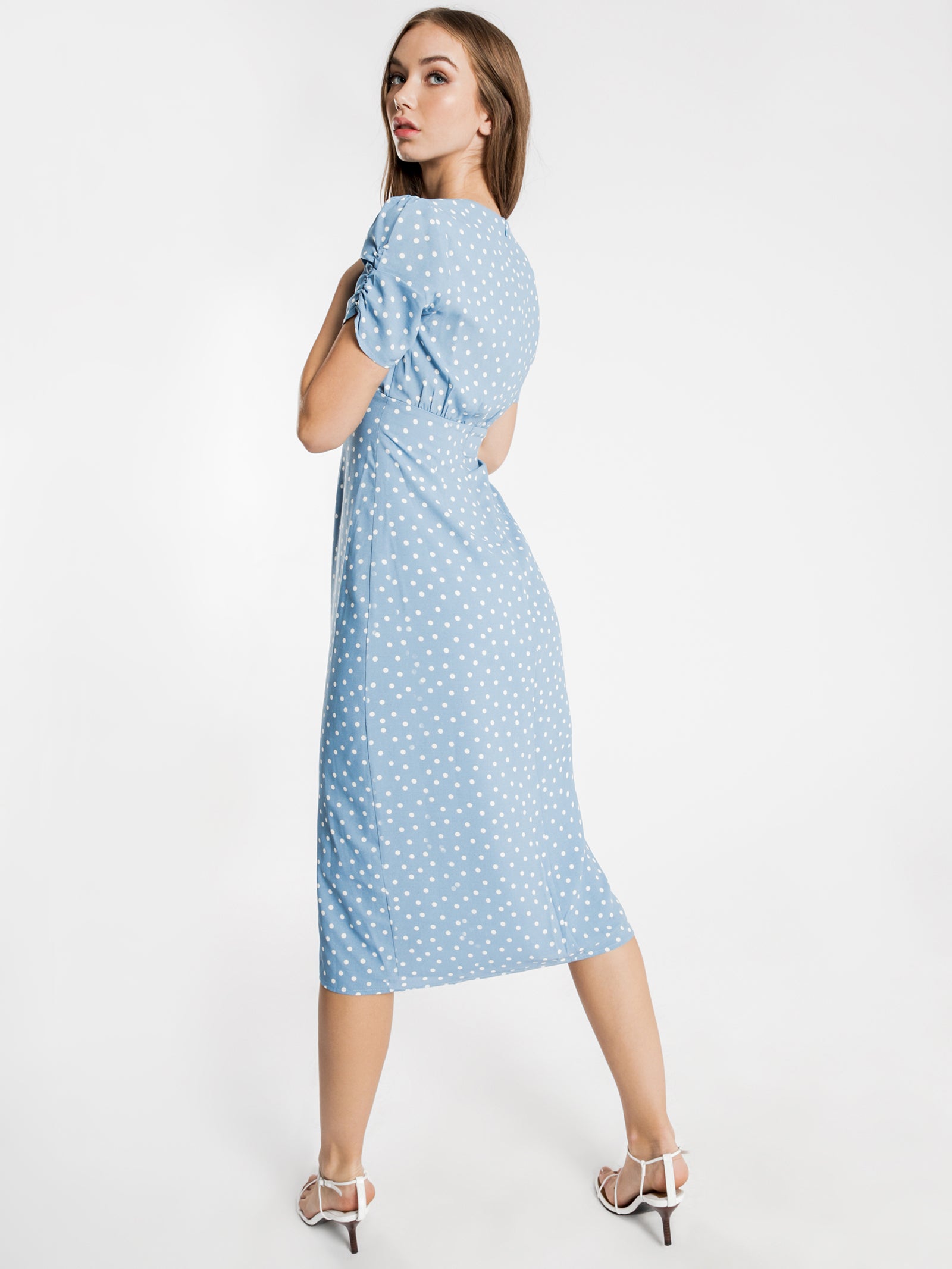 Lexi Midi Dress in Blue & White Polka Dot