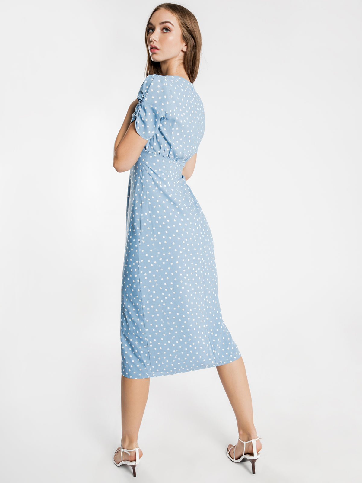 Lexi Midi Dress in Blue &amp; White Polka Dot