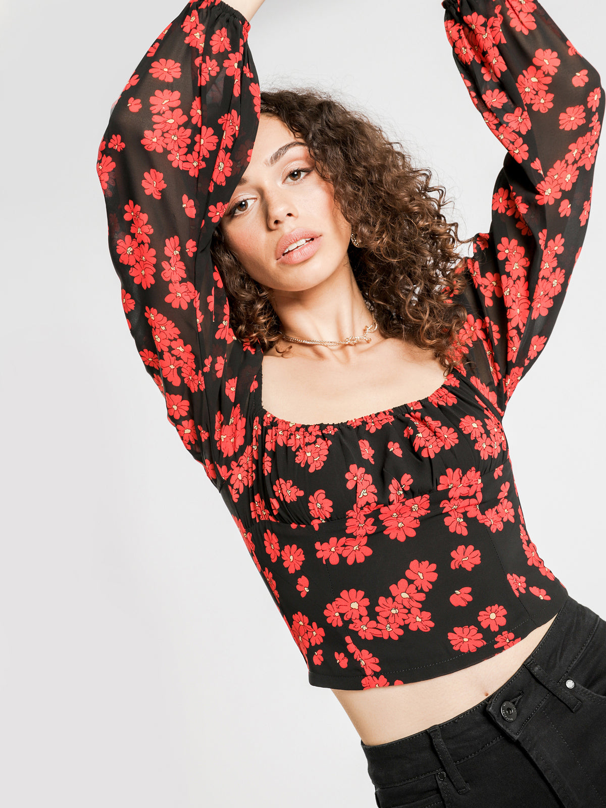 Evelyn Top in Red &amp; Black Floral