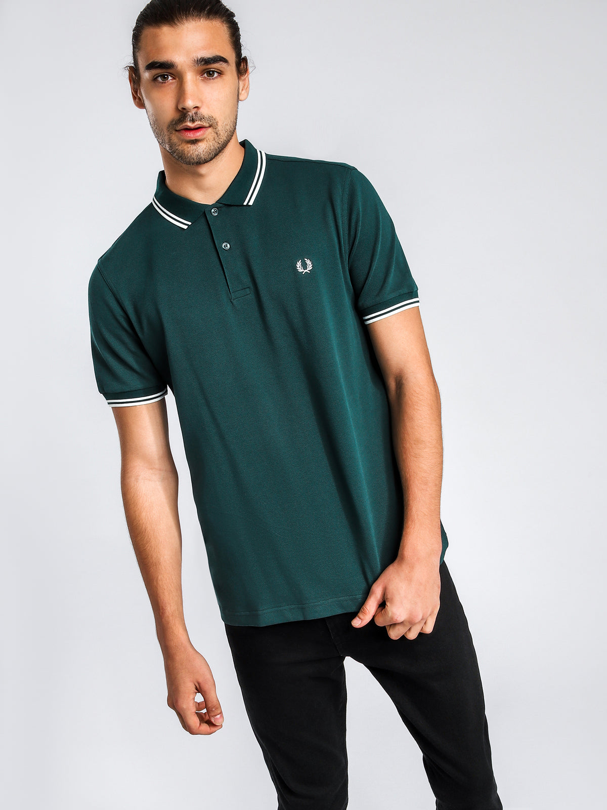Oxford Twin Tipped Polo Shirt in Dark Pine