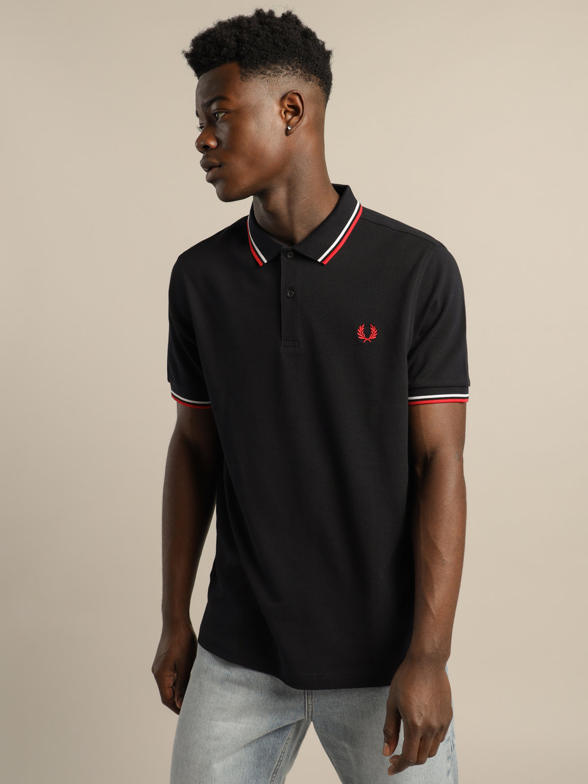 Twin Tipped Polo Shirt in Navy Blue &amp; Red
