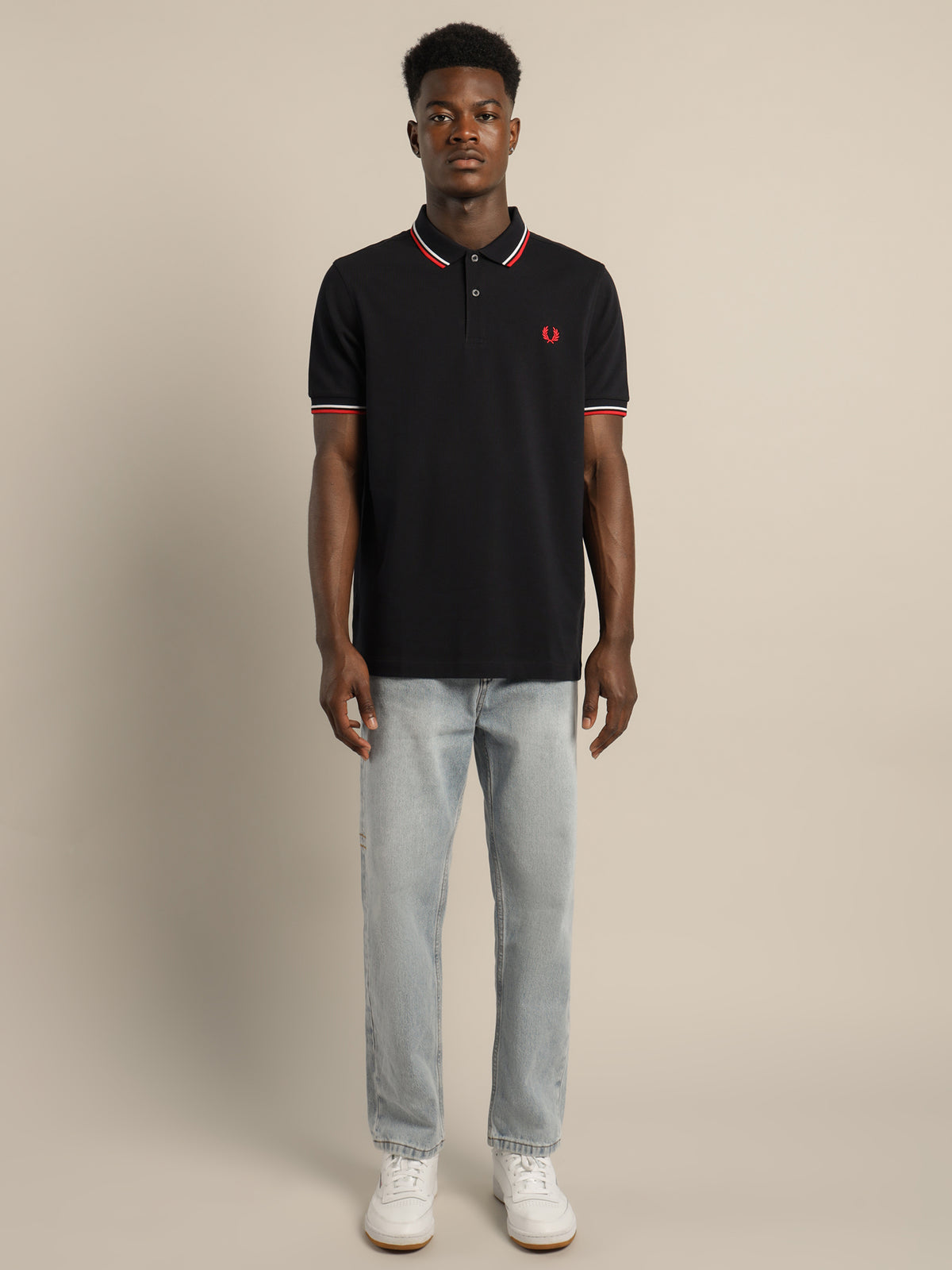 Twin Tipped Polo Shirt in Navy Blue &amp; Red