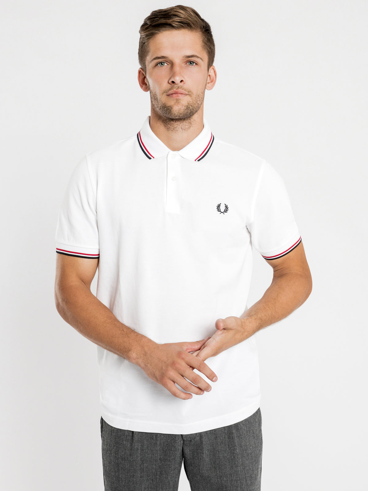 Twin Tipped Polo Shirt in White Red &amp;amp; Navy