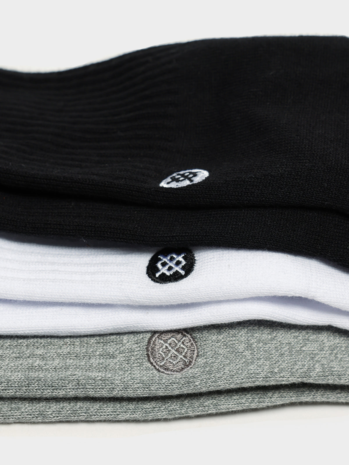 3 Pairs of Icon Crew Socks in Black, White &amp; Grey