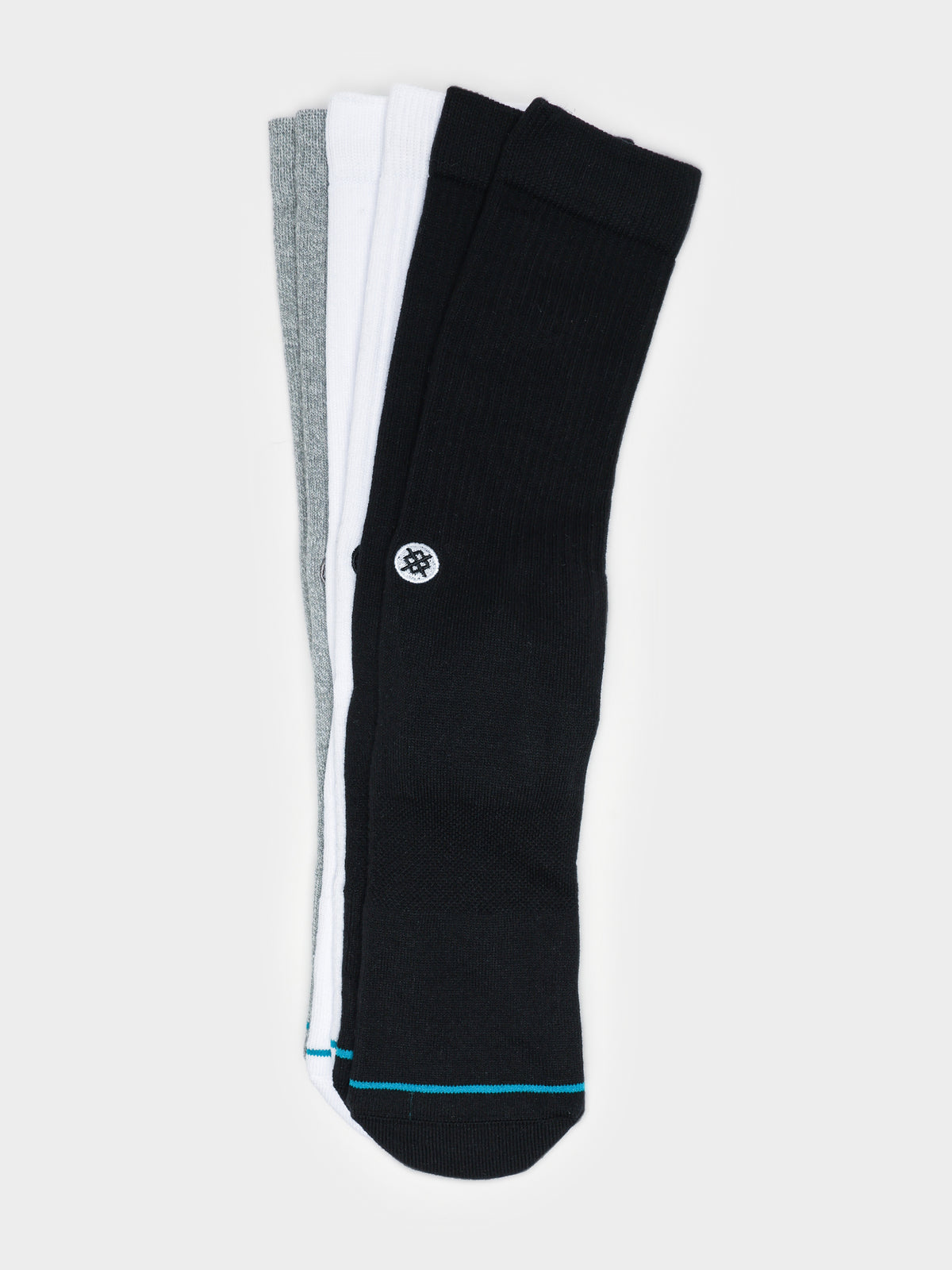 3 Pairs of Icon Crew Socks in Black, White &amp; Grey