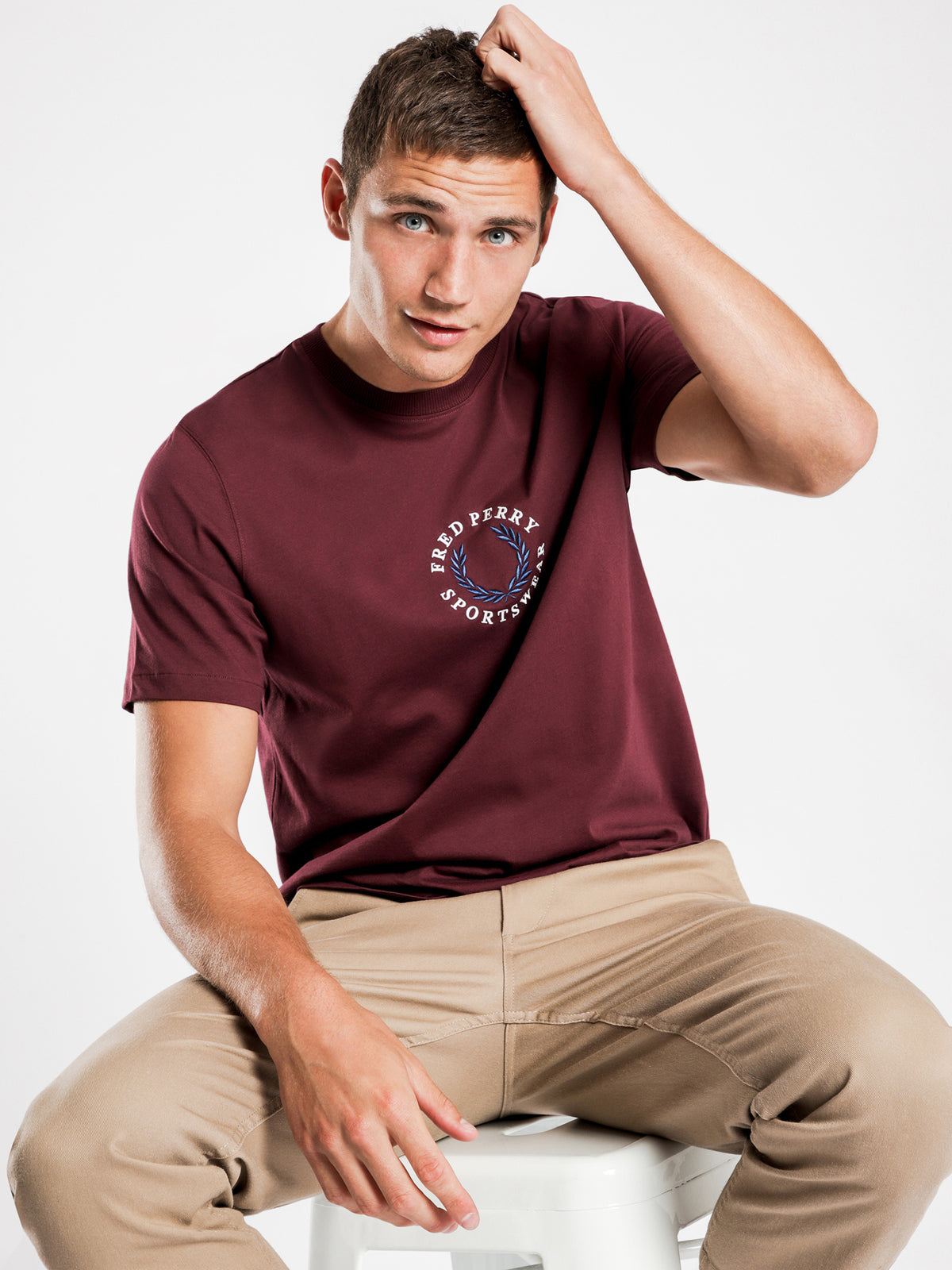 Embroidered Global Branded T-Shirt in Mahogany