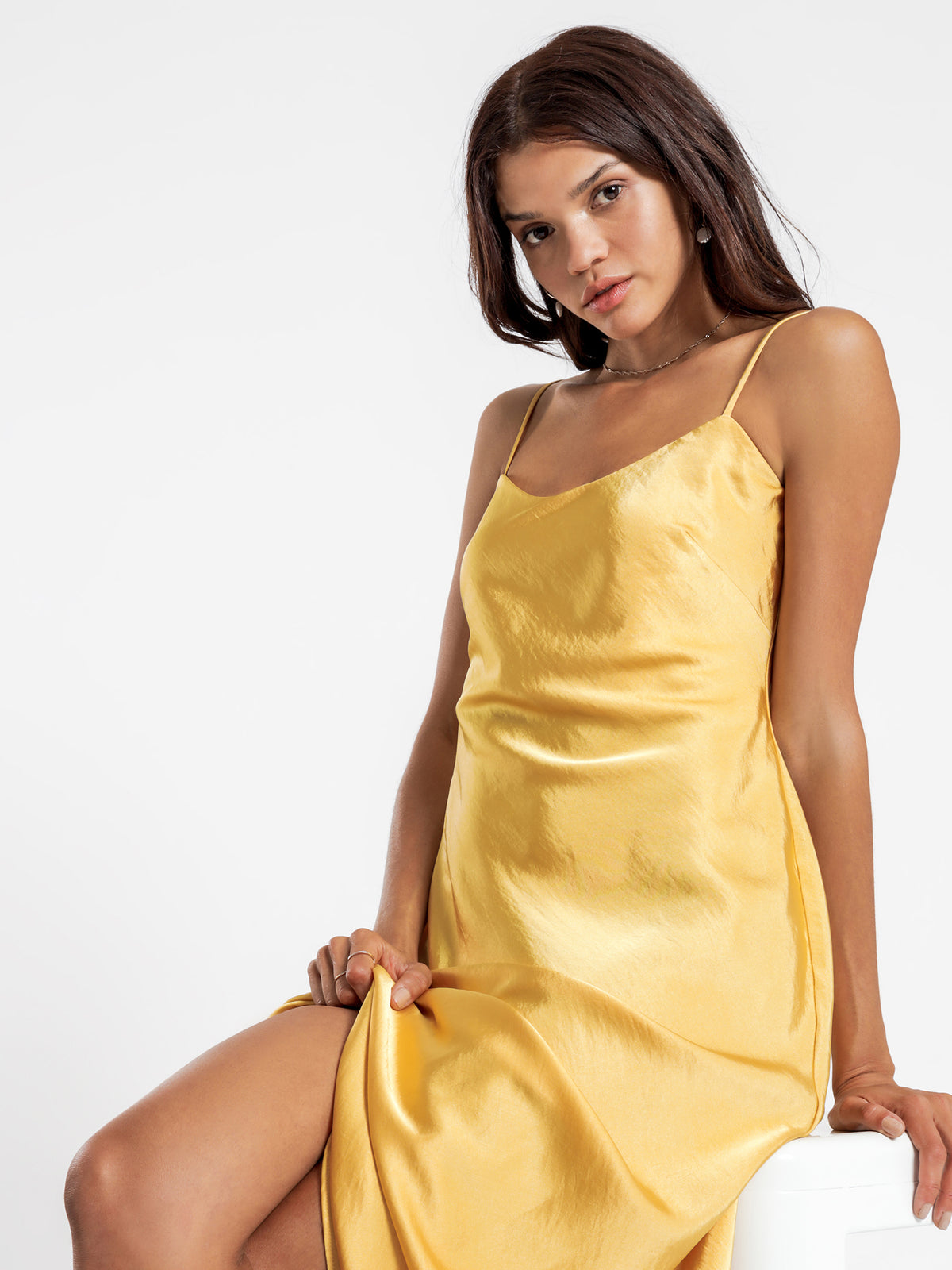 Leonie Satin Dress in Yellow