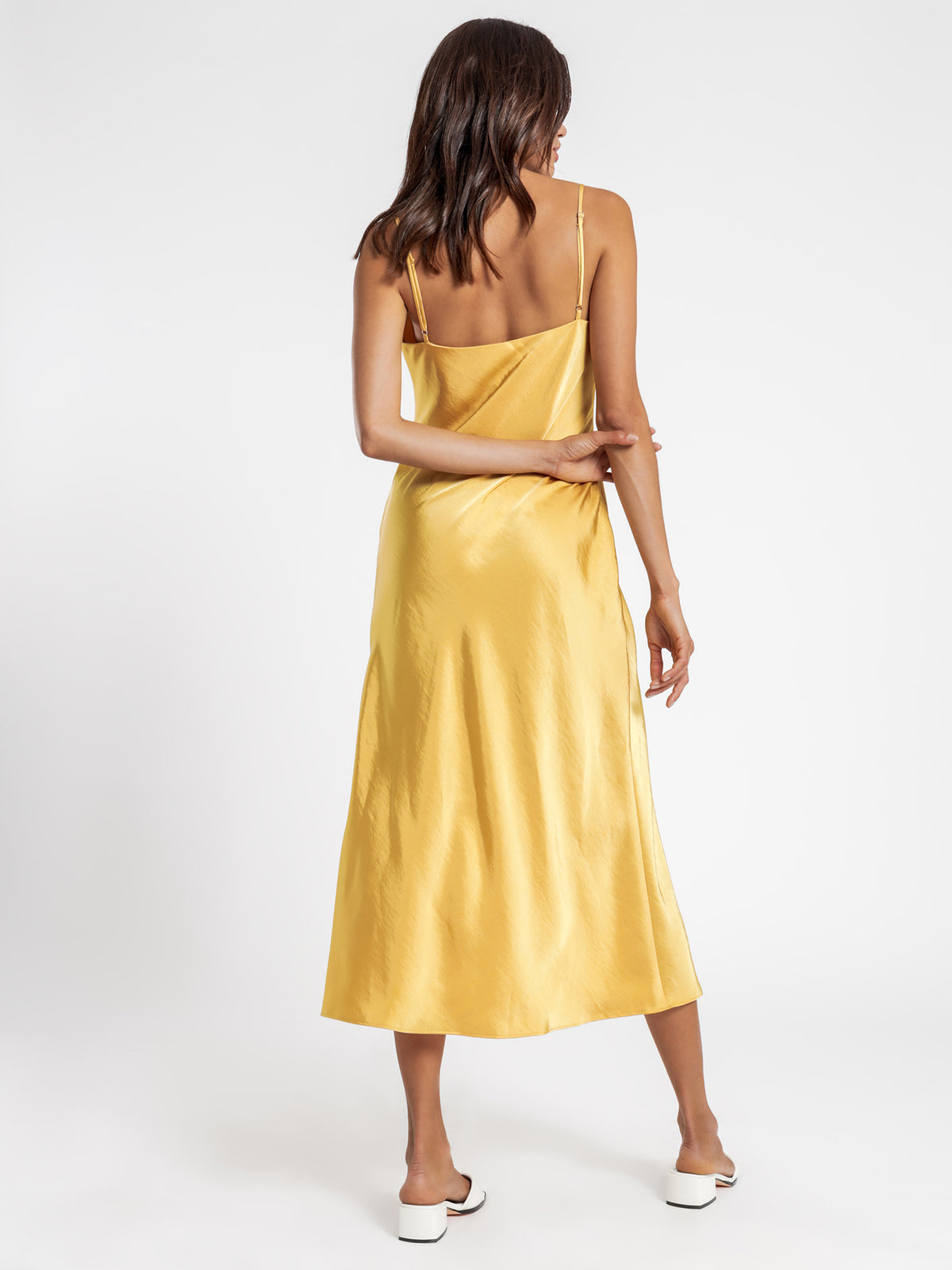 Leonie Satin Dress in Yellow