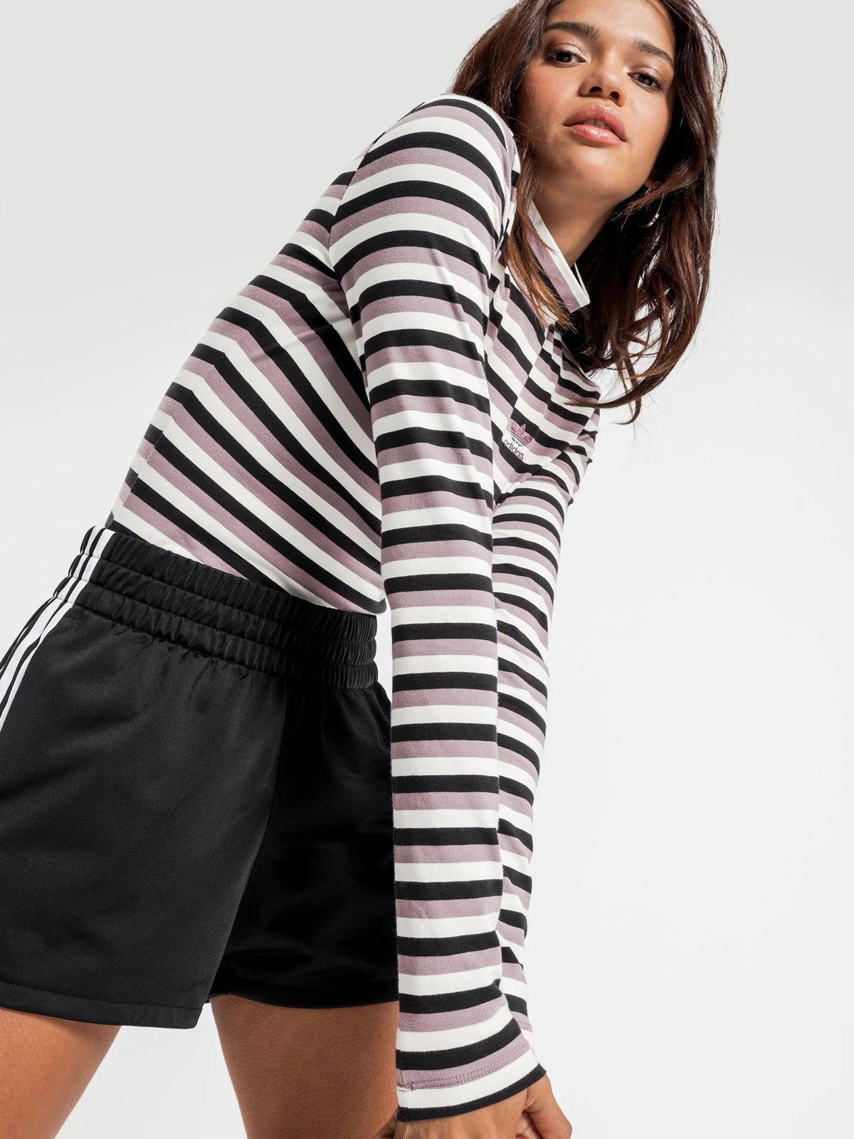 CC Striped Long Sleeve T-Shirt in Black White &amp; Purple