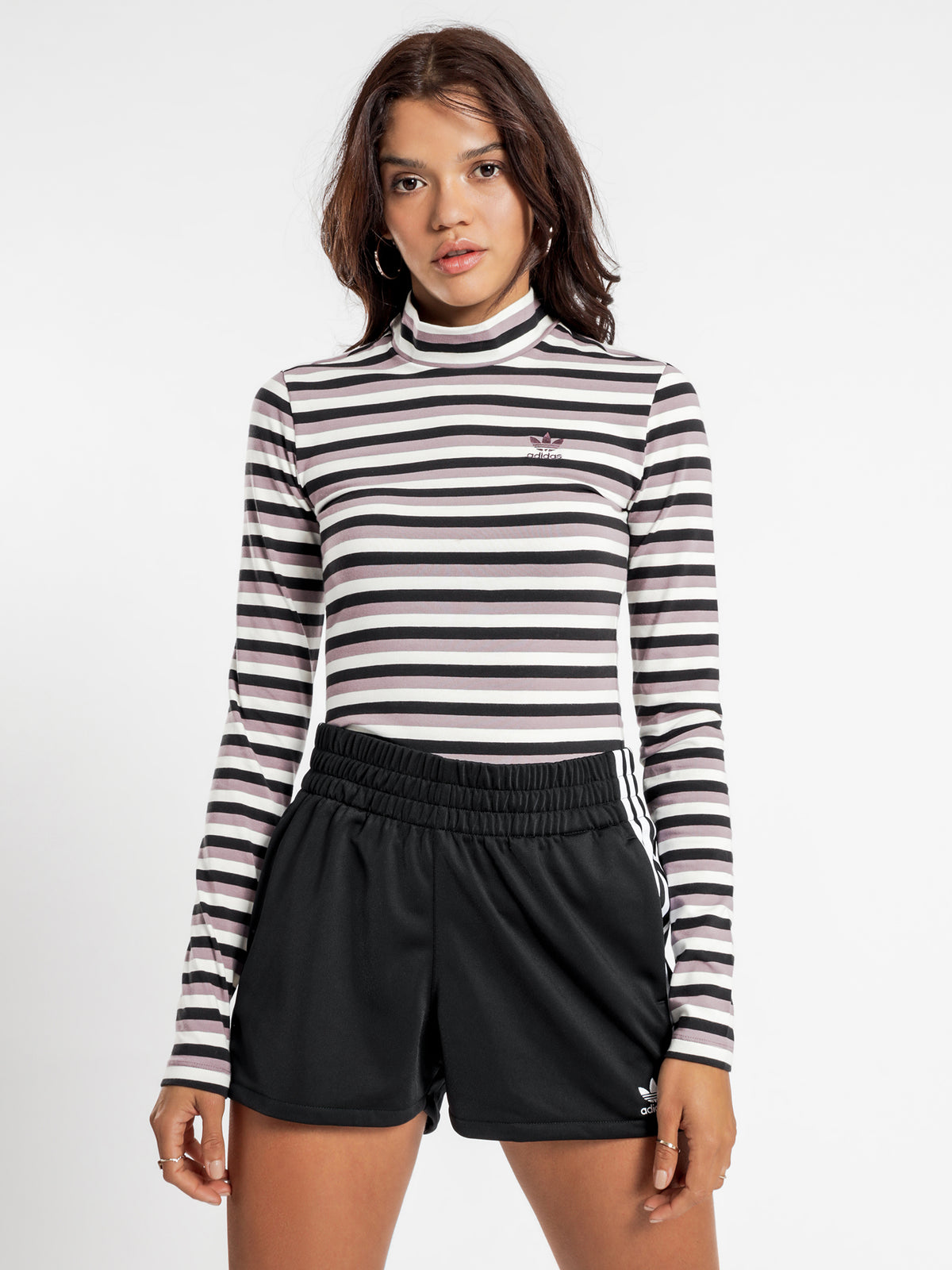 CC Striped Long Sleeve T-Shirt in Black White &amp; Purple
