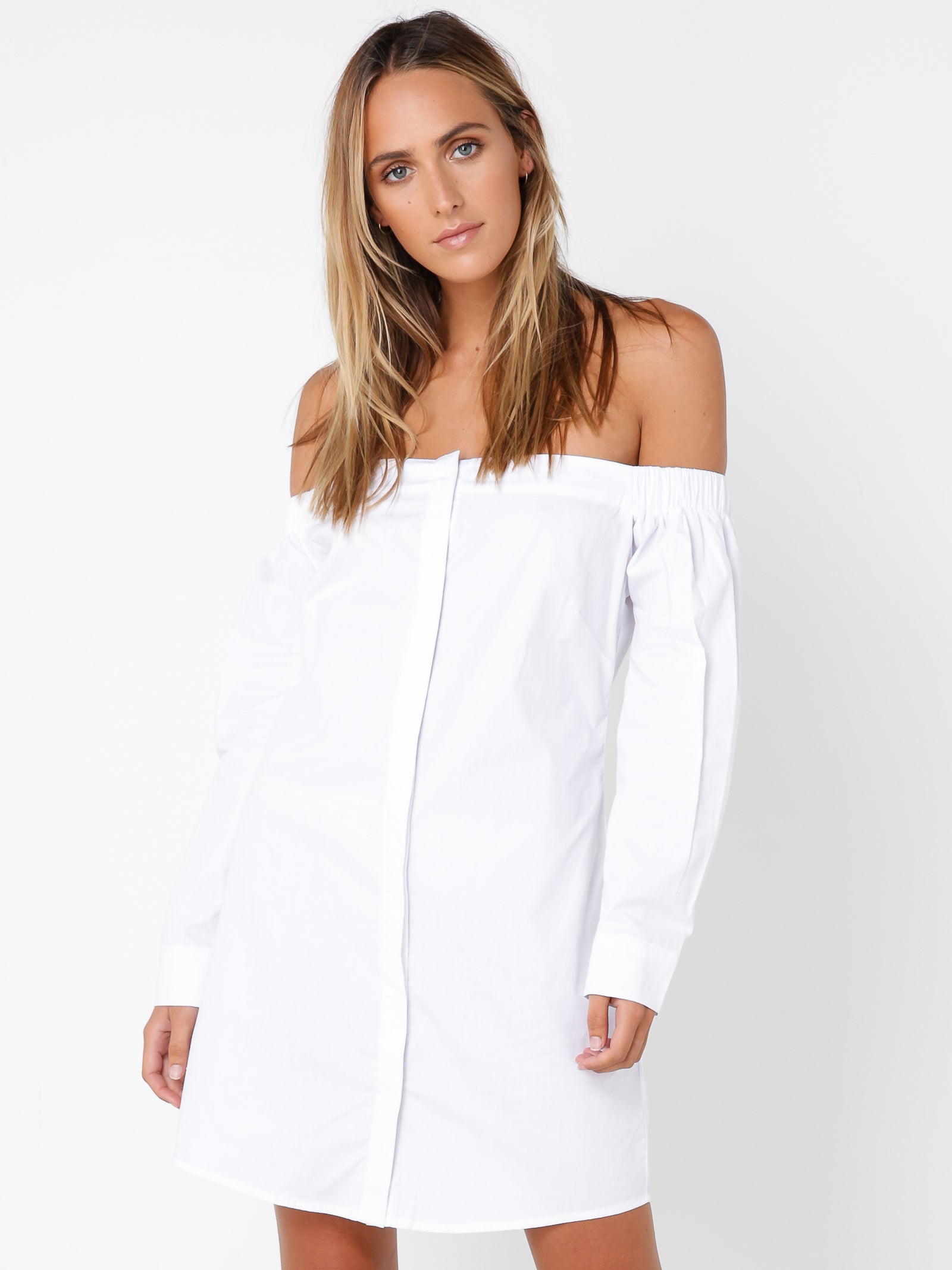 Bardot Button-Up Shirt Dress in White