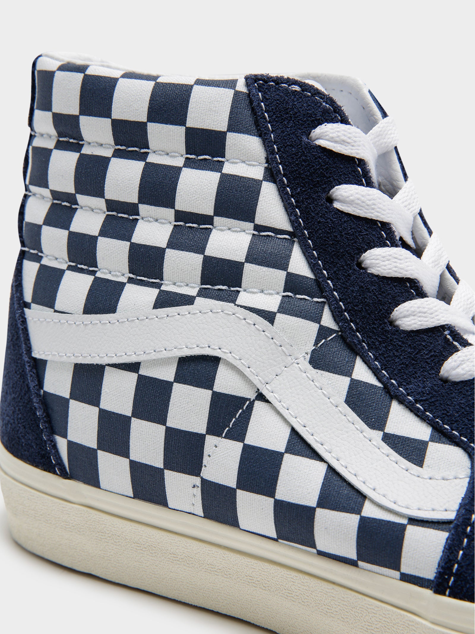 Unisex Sk8 High Top Sneakers in Checkerboard Dress Blues & White