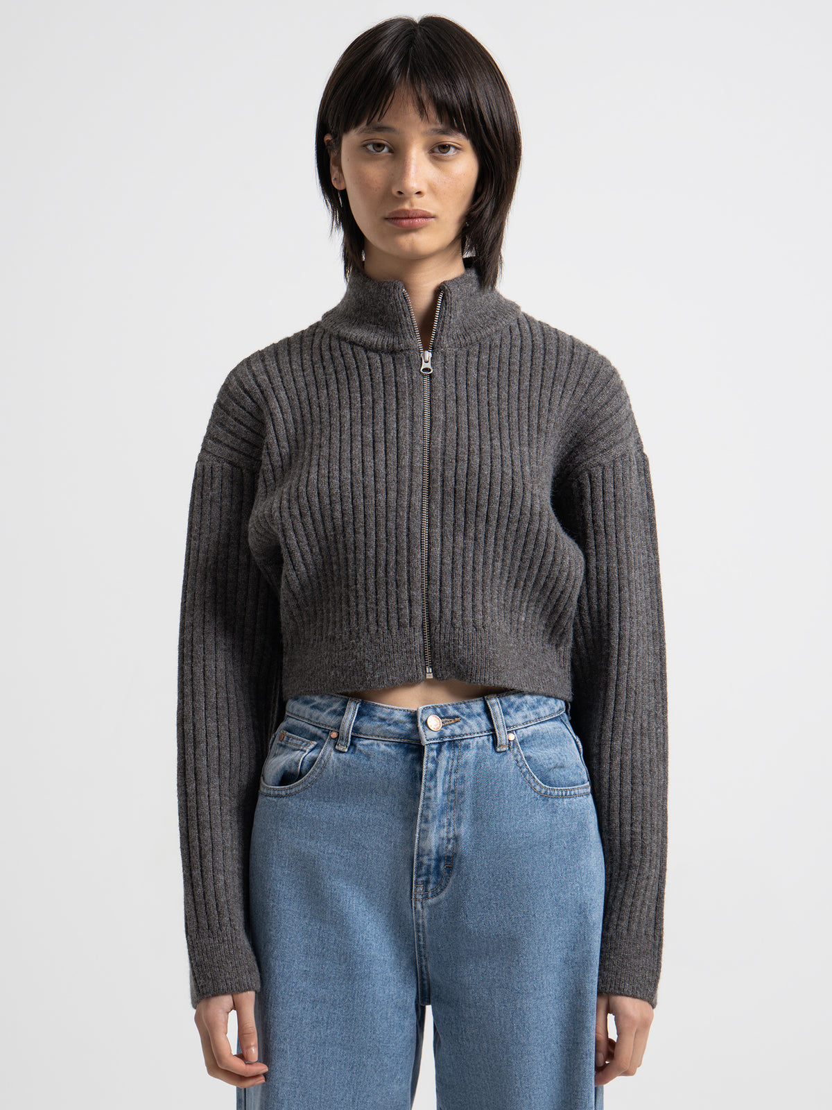 Beyond Her Addison Zip Bomber | Charcoal