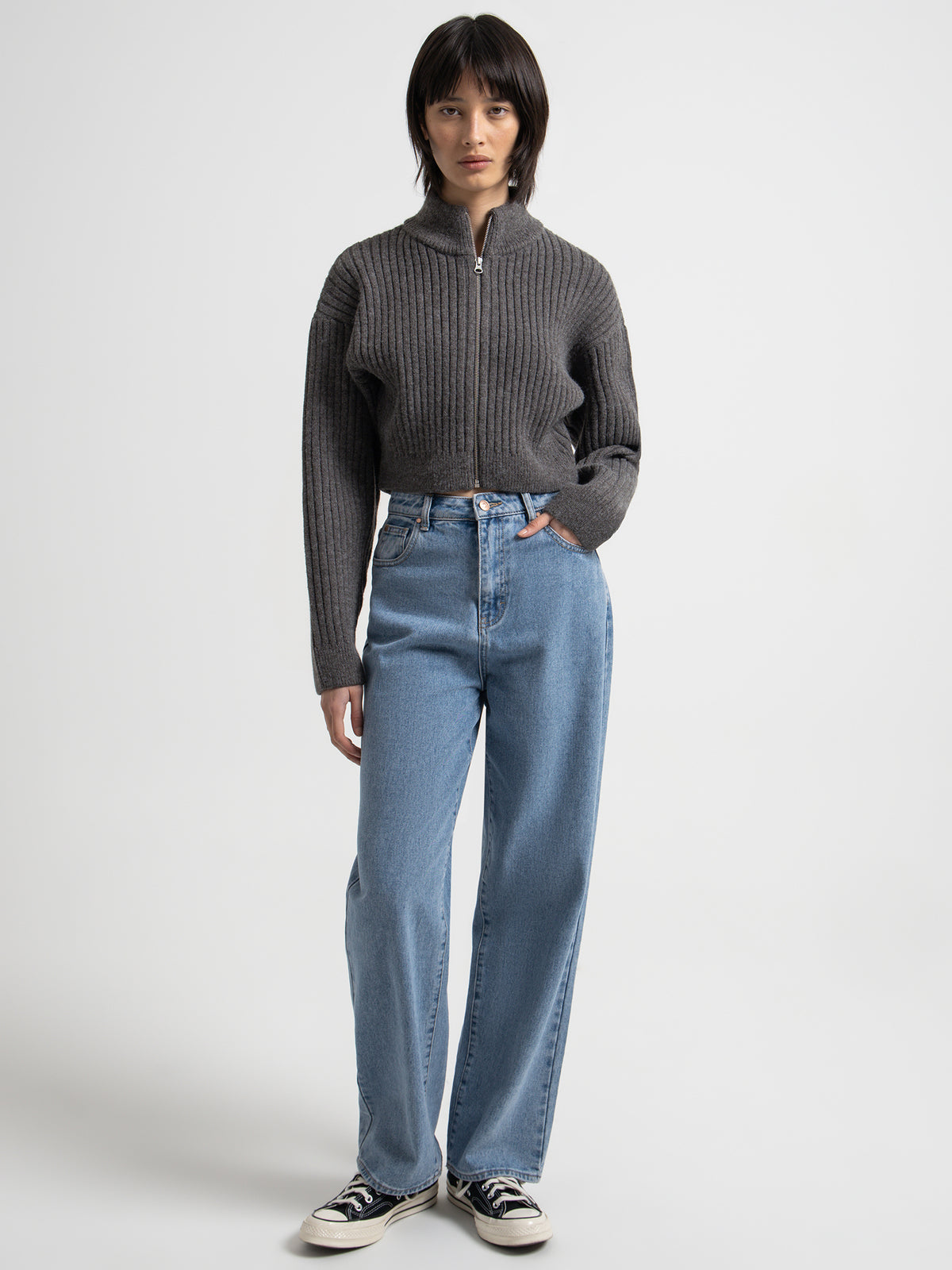 Beyond Her Addison Zip Bomber | Charcoal