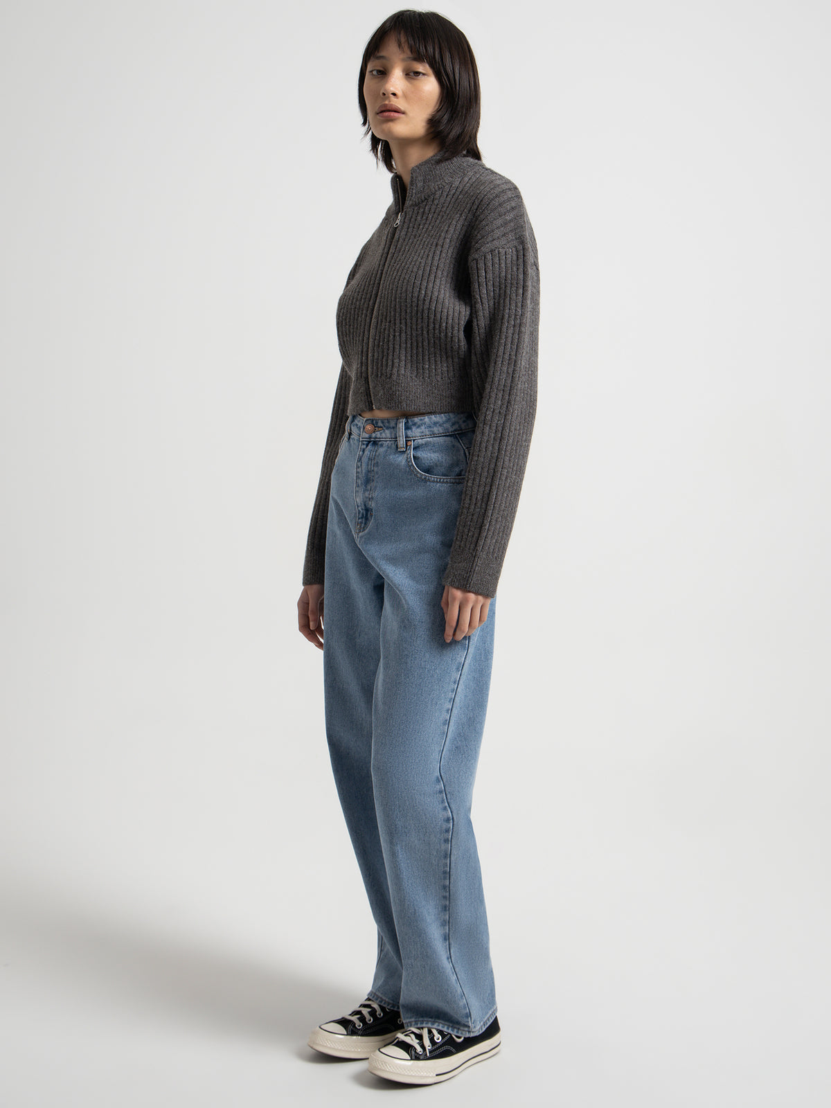 Beyond Her Addison Zip Bomber | Charcoal