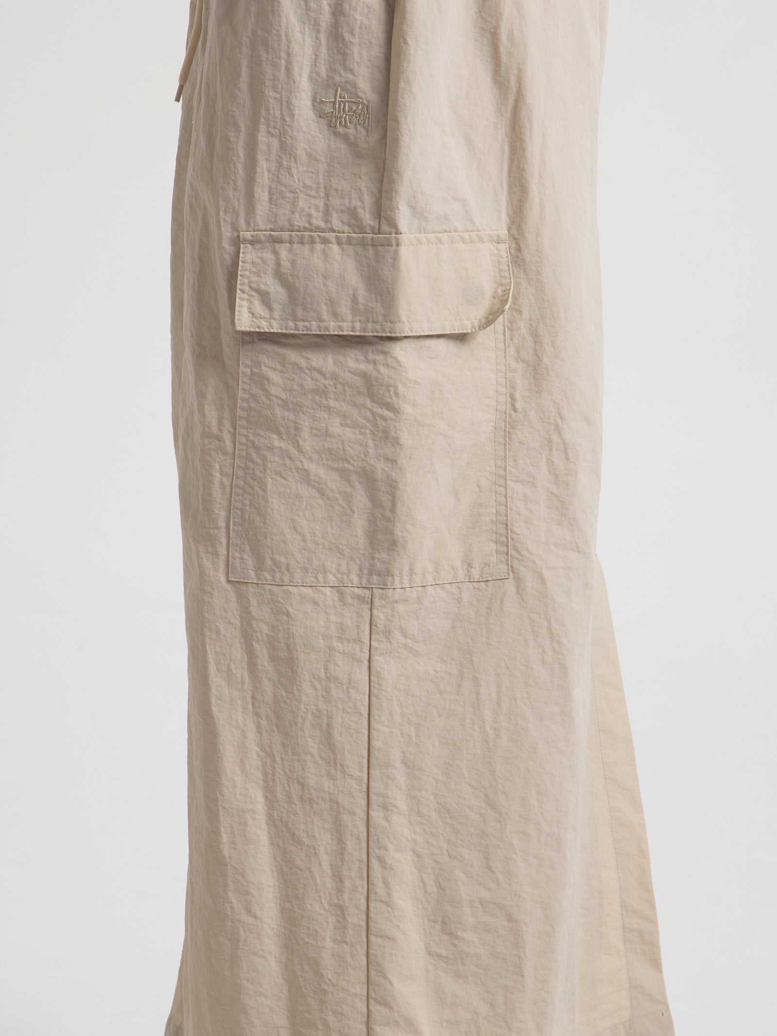 Nylon Cargo Midi Skirt in White Sand
