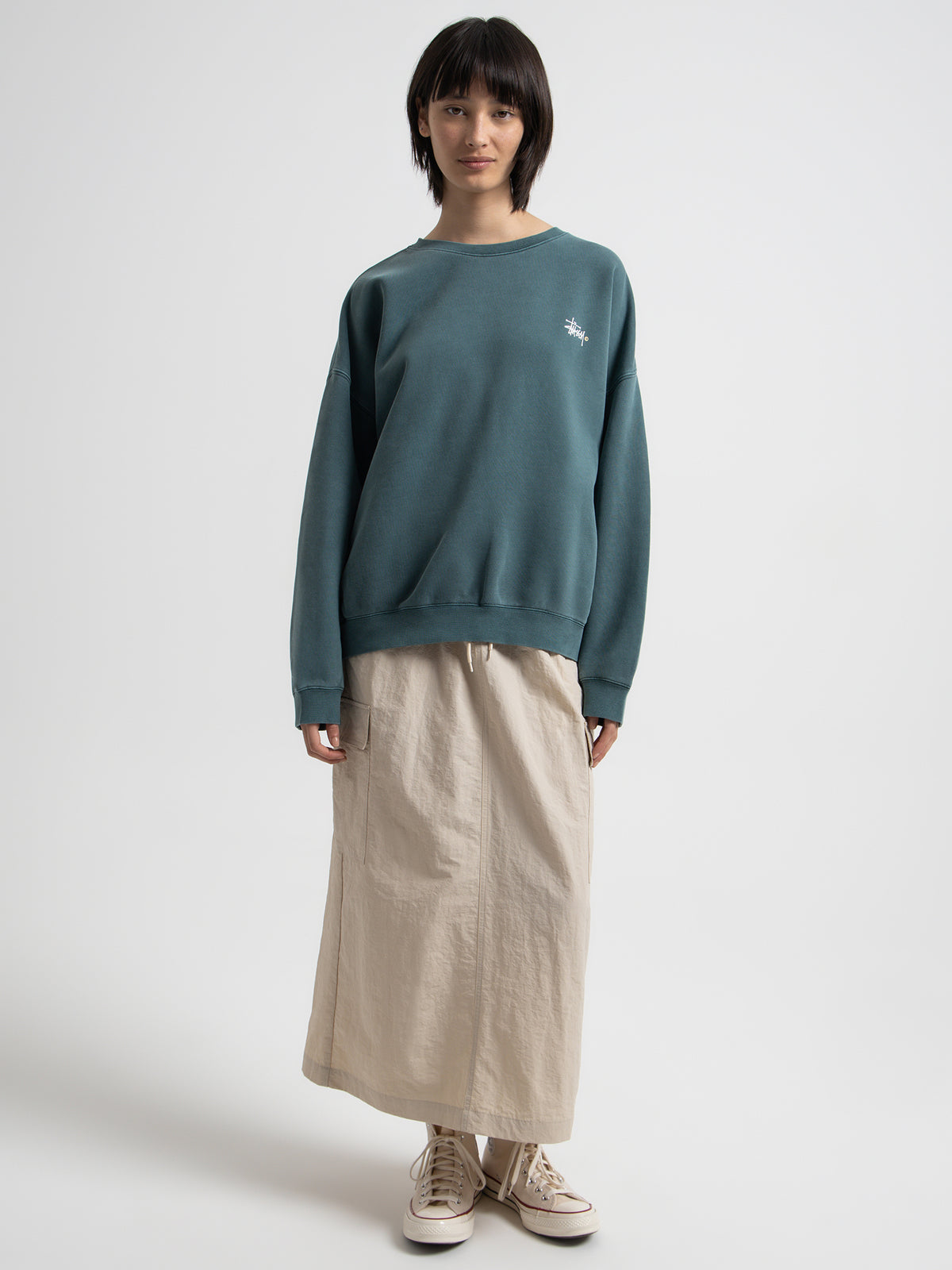 Stussy Italic Oversized Crew Sweater | Moss
