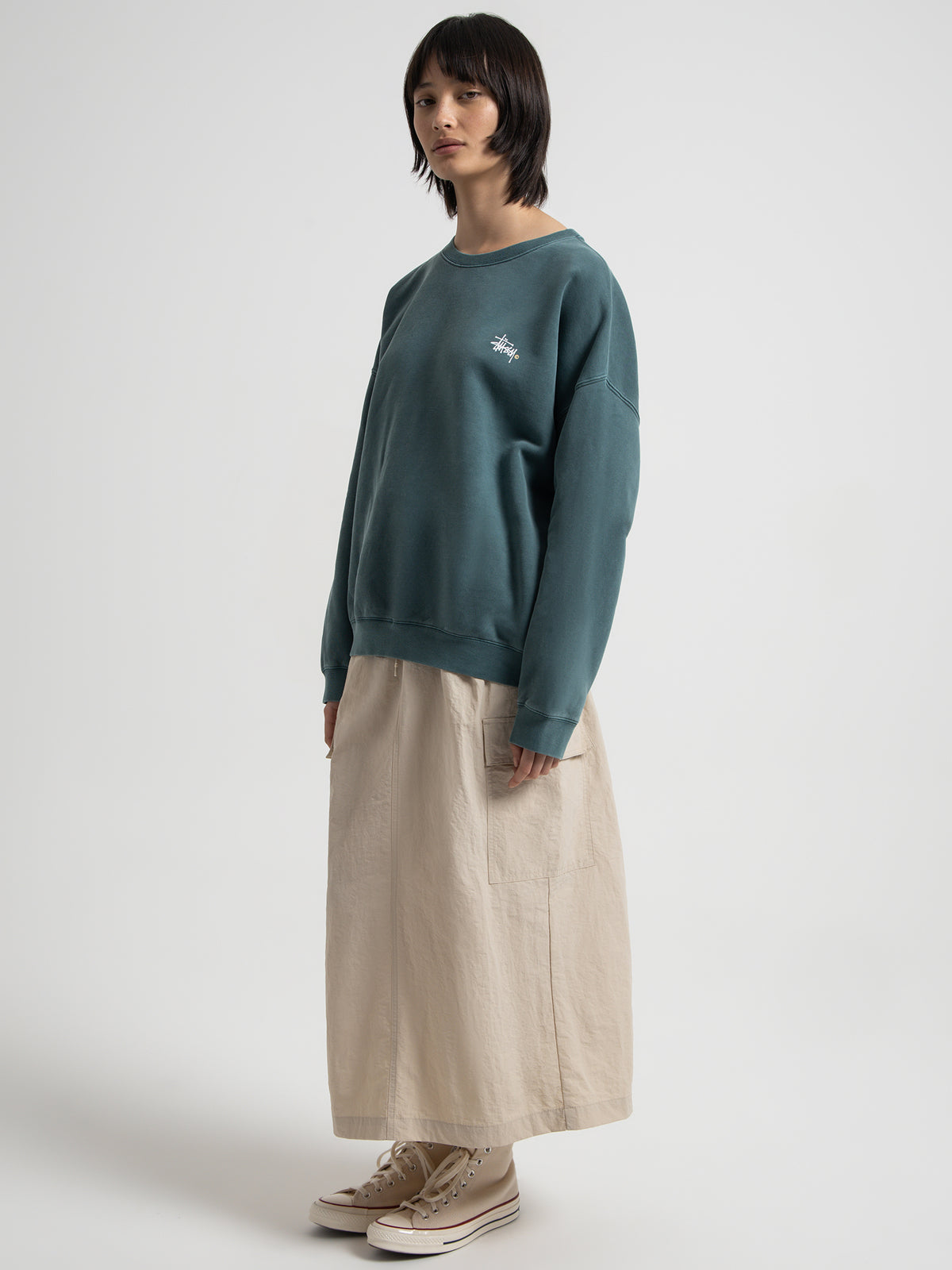 Stussy Italic Oversized Crew Sweater | Moss
